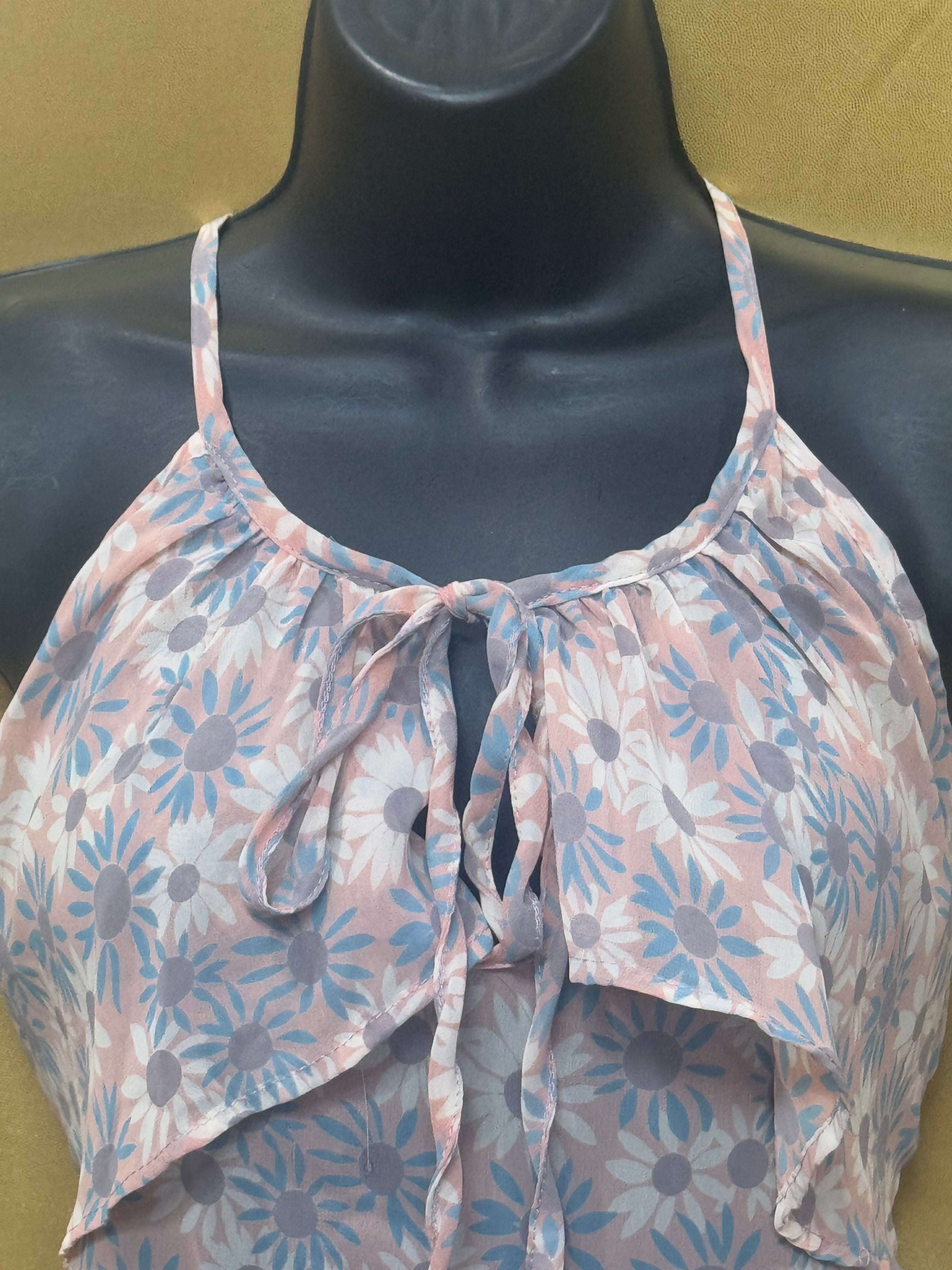 Wish Floral Halter Neck Tiered Tank Top Medium
