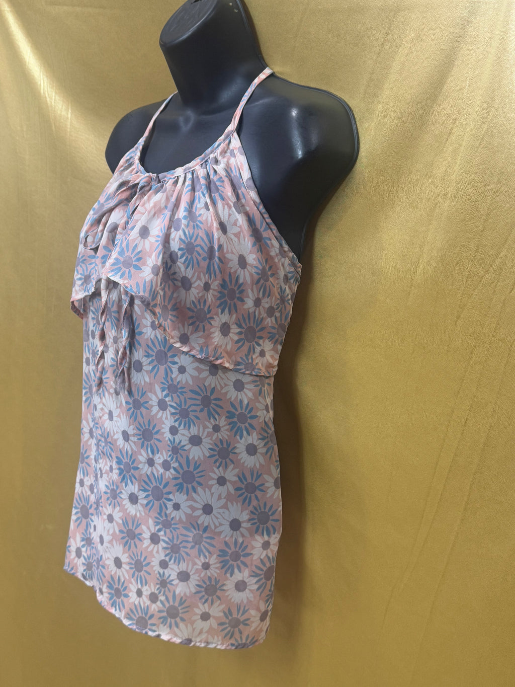 Wish Floral Halter Neck Tiered Tank Top Medium