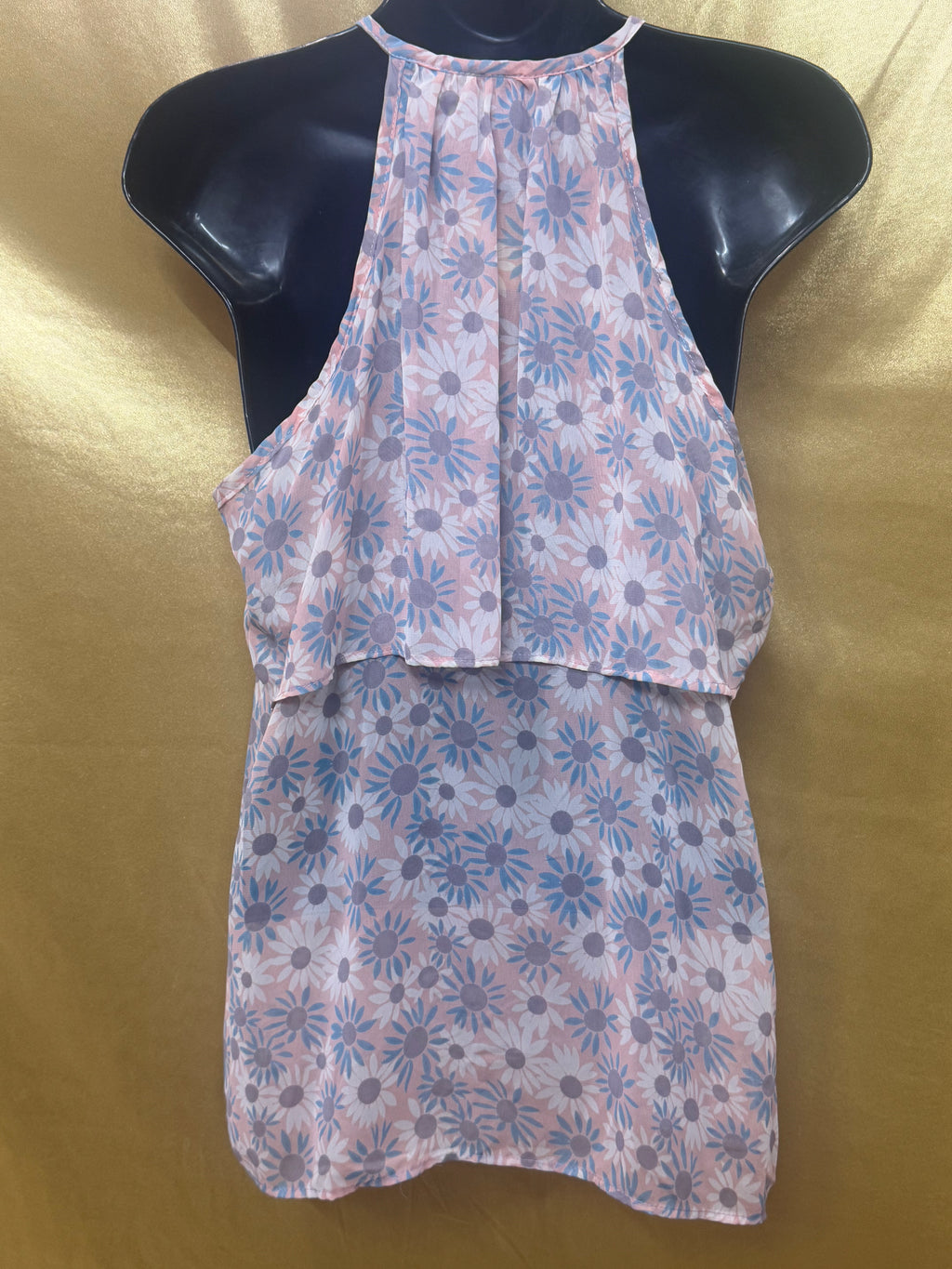 Wish Floral Halter Neck Tiered Tank Top Medium