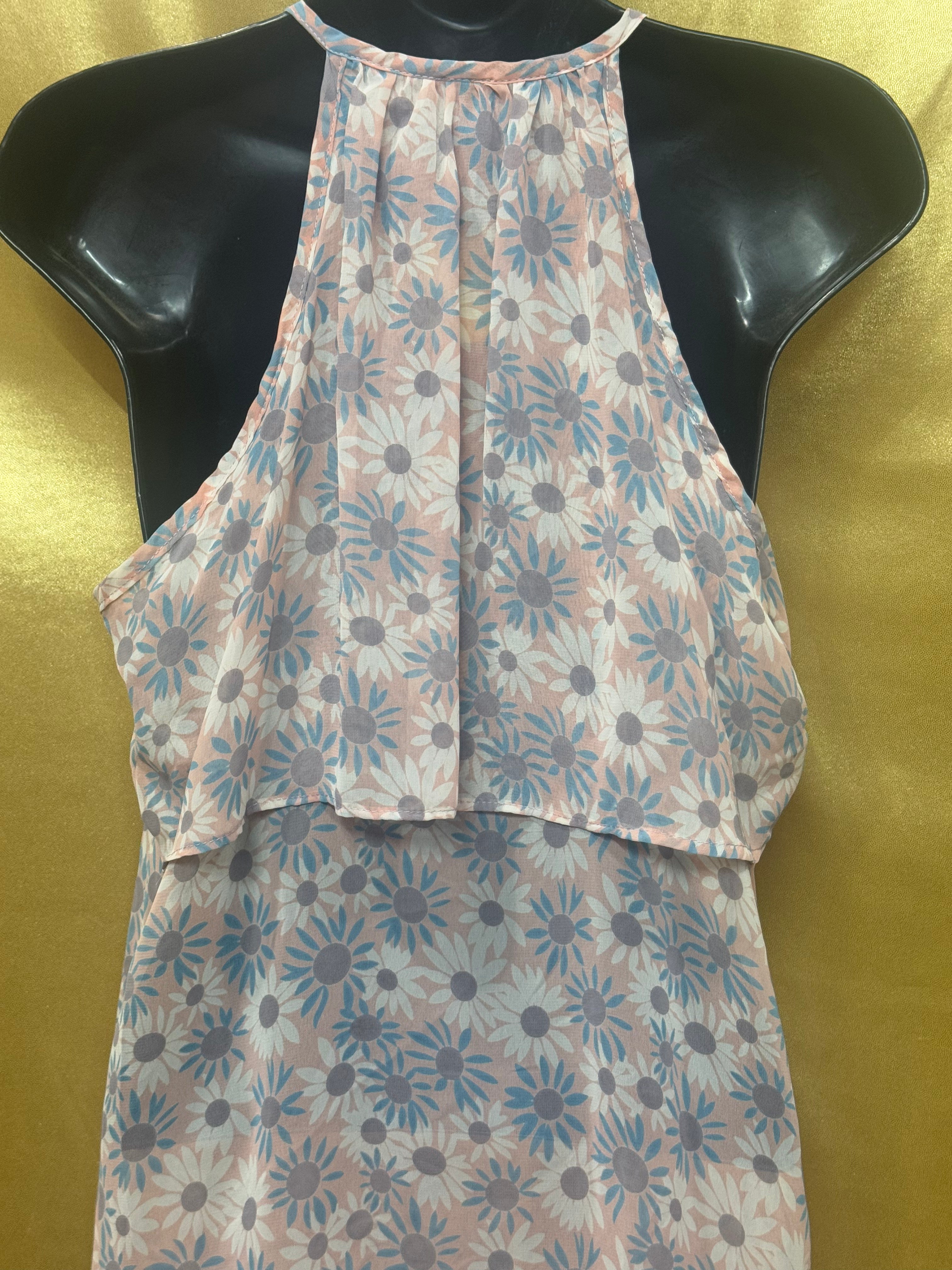 Wish Floral Halter Neck Tiered Tank Top Medium