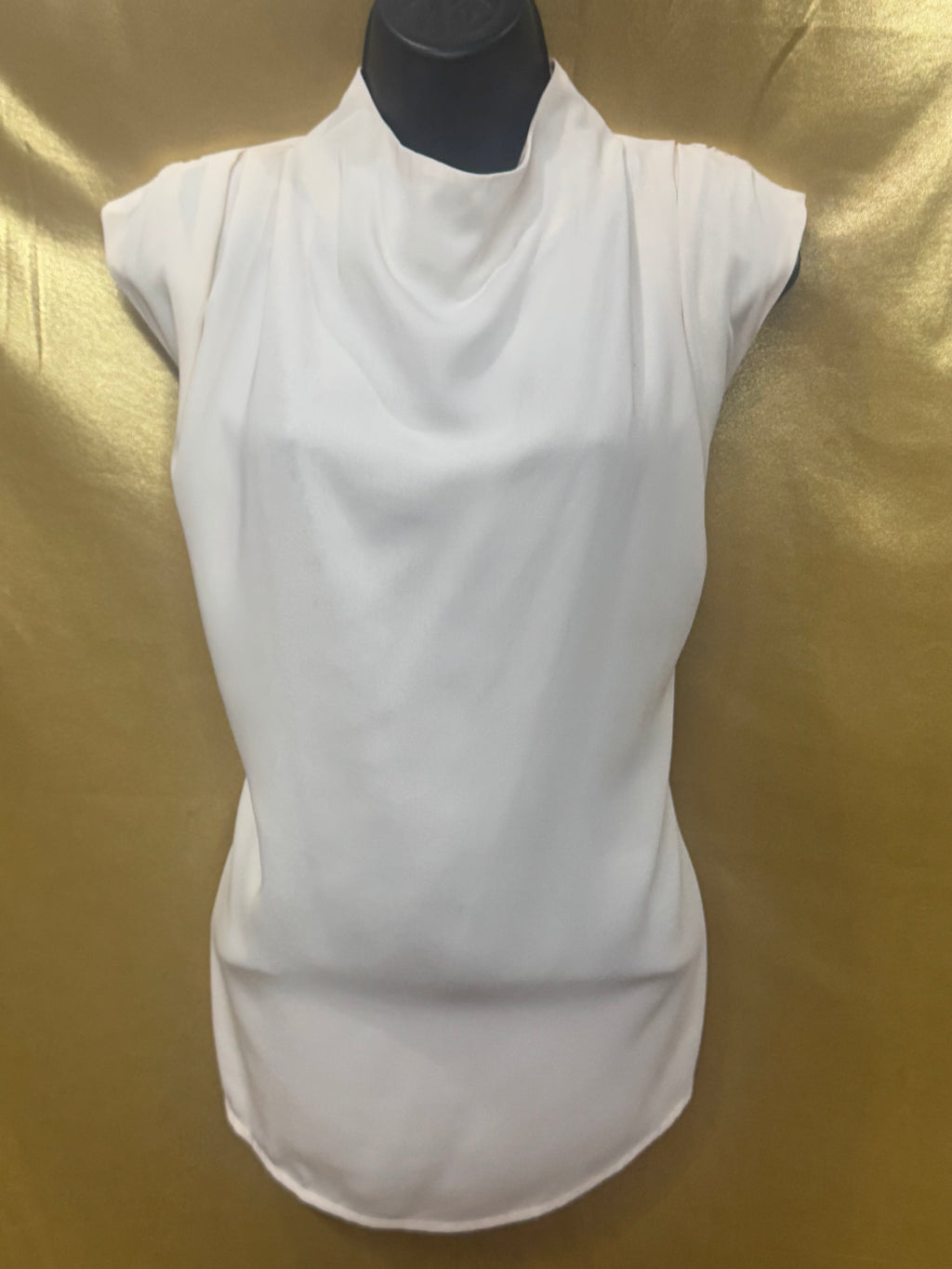 TCEC Cream Cowl Mock-Neck Sleeveless Blouse Pleated Shoulder Lined M NWT
