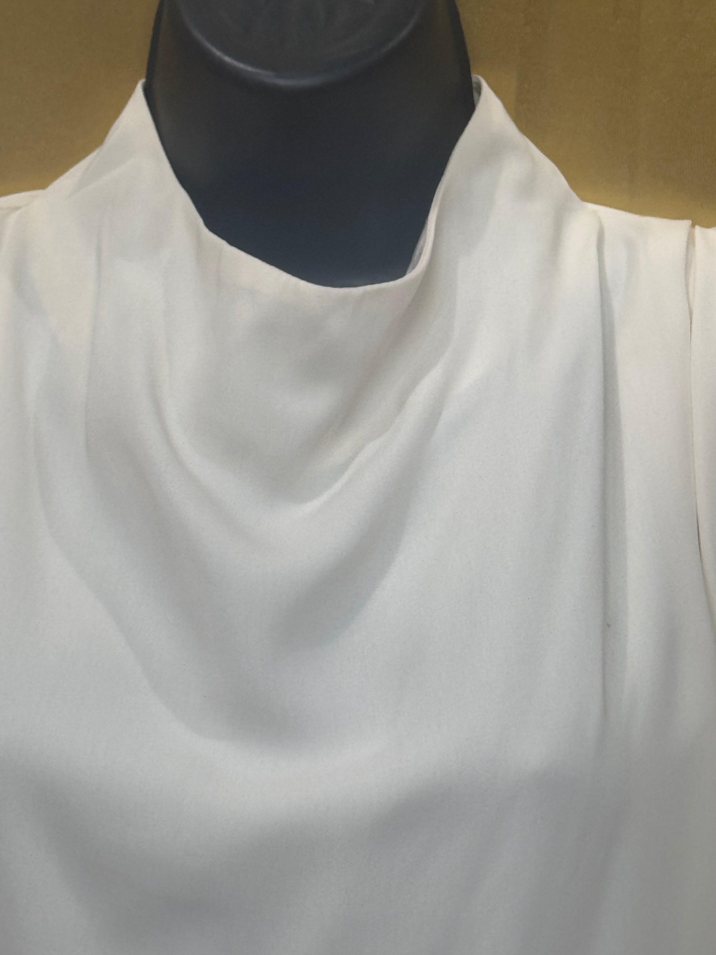 TCEC Cream Cowl Mock-Neck Sleeveless Blouse Pleated Shoulder Lined M NWT