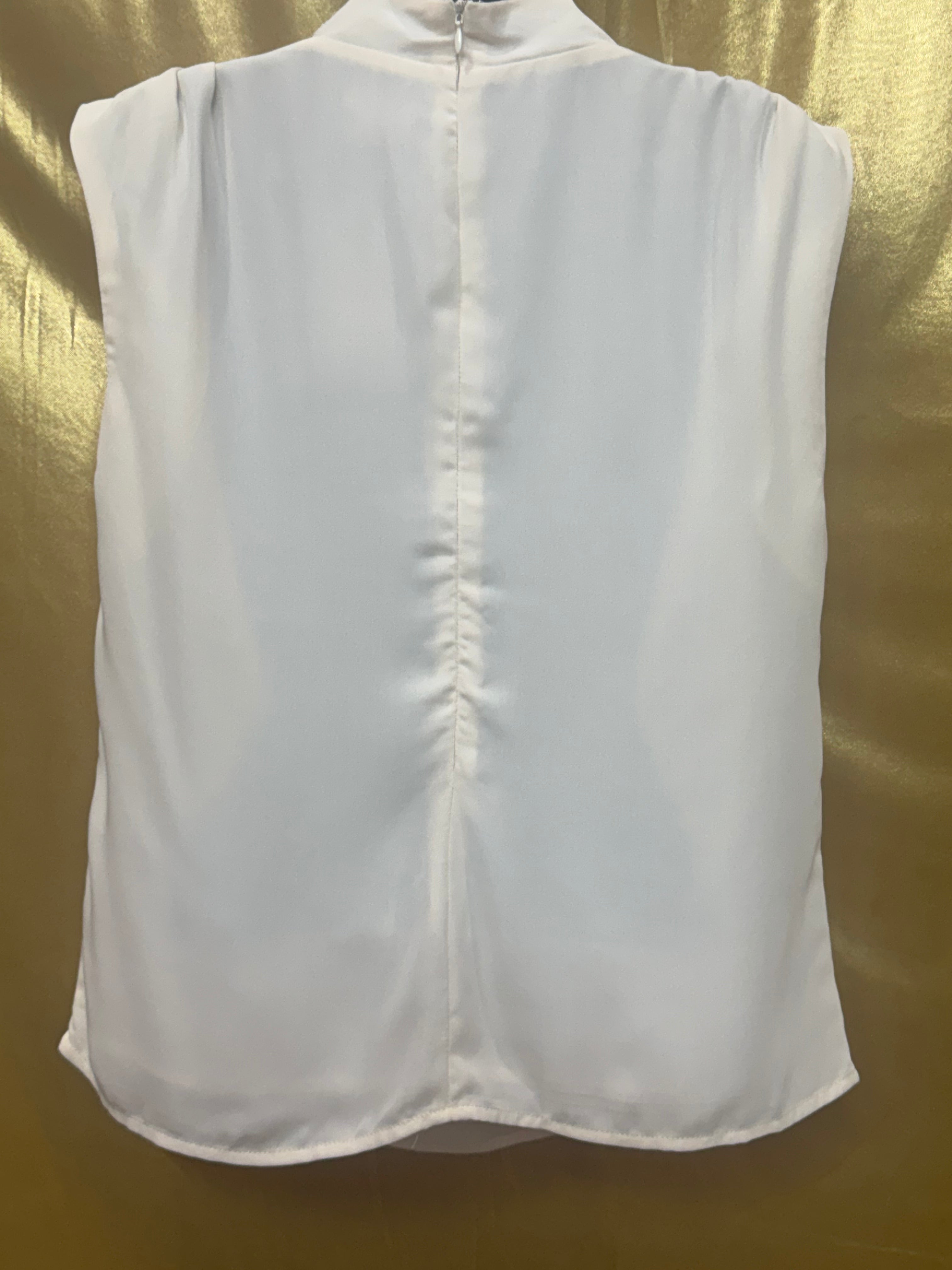 TCEC Cream Cowl Mock-Neck Sleeveless Blouse Pleated Shoulder Lined M NWT