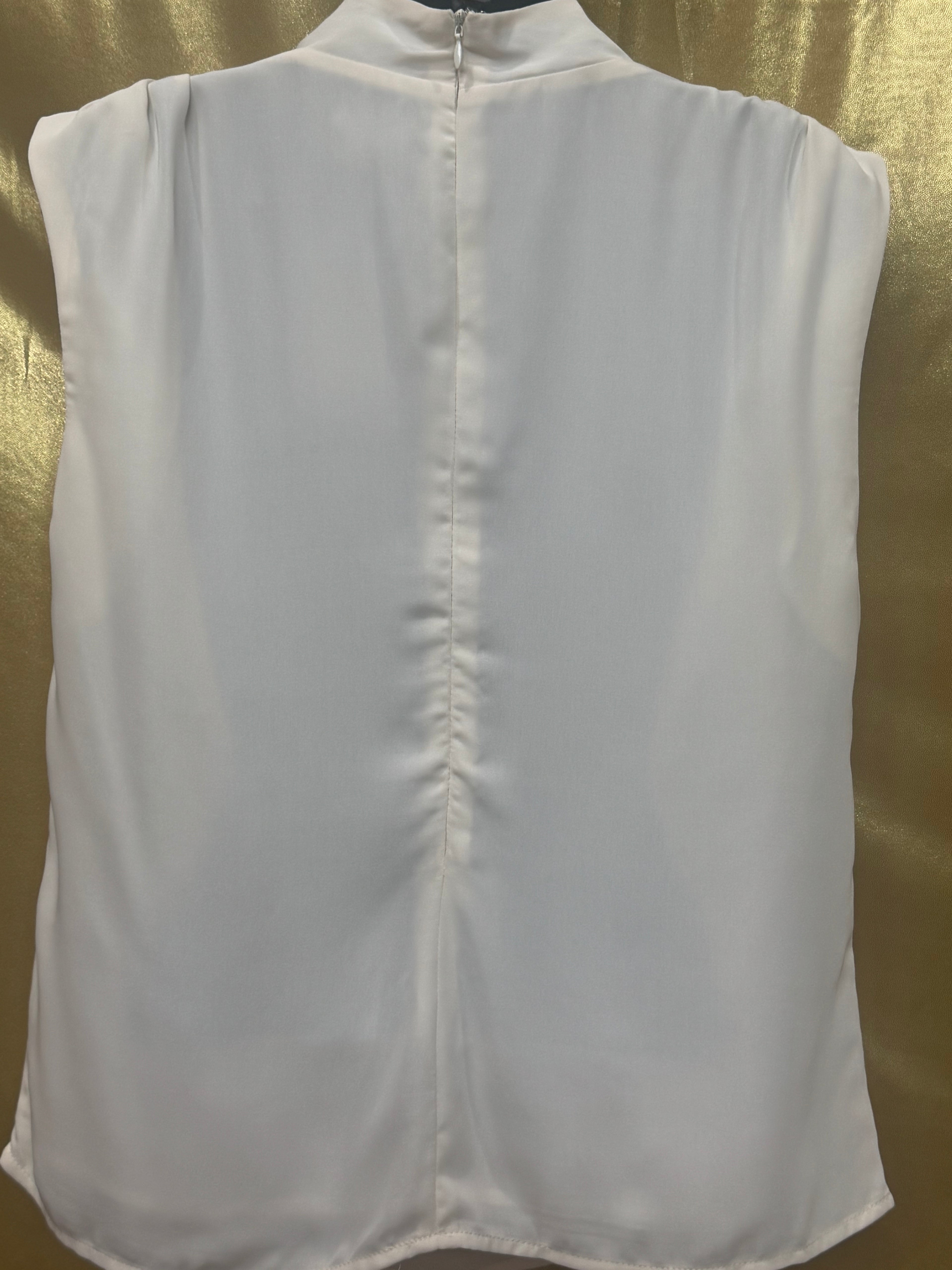 TCEC Cream Cowl Mock-Neck Sleeveless Blouse Pleated Shoulder Lined M NWT