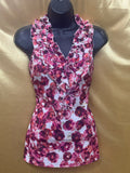 New York & Company Floral Ruffle V-Neck Tank Top Size M