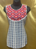 L Love Boutique Striped Tunic M Boho Embroidered Pom Pom Tank