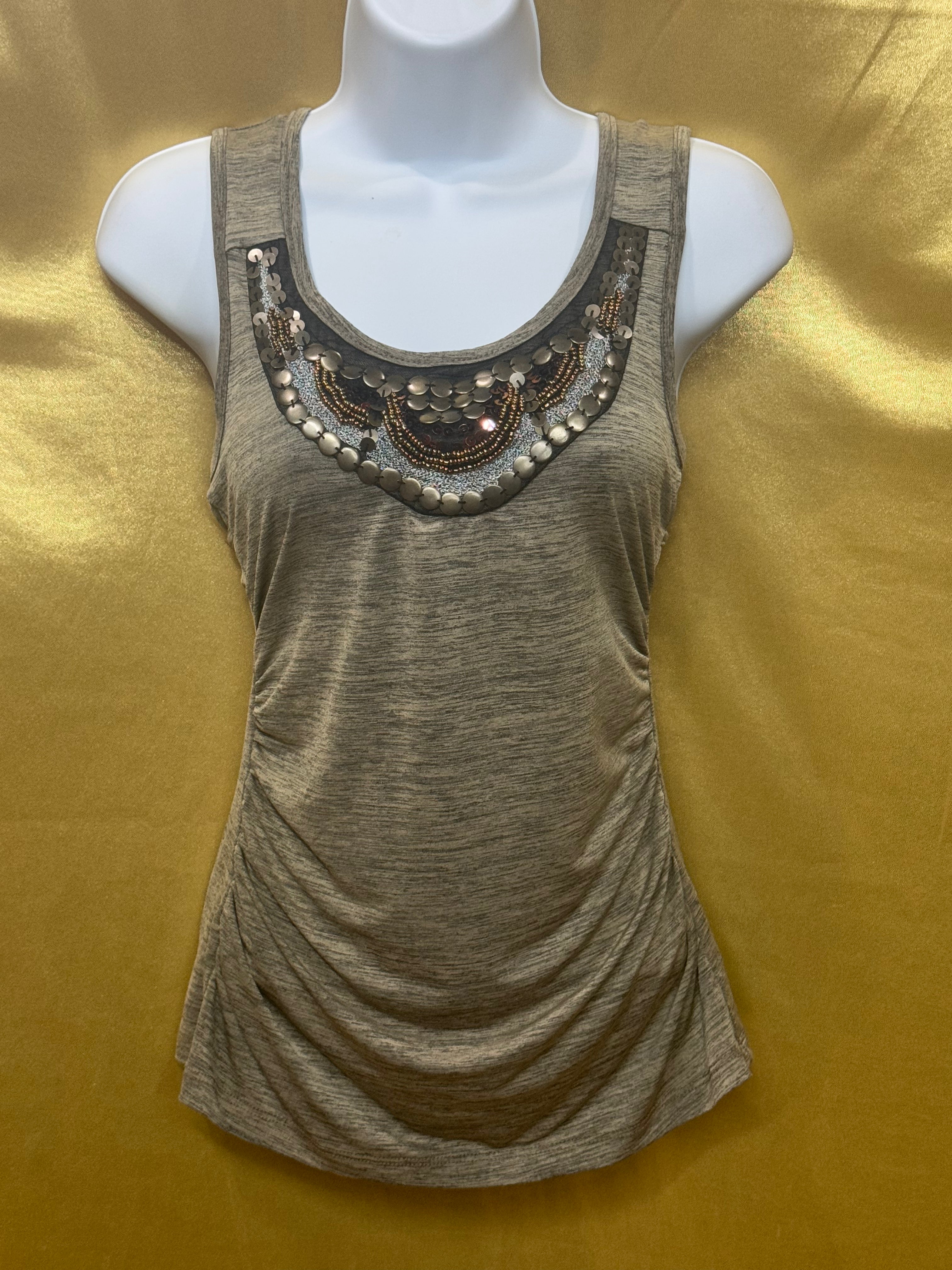 Vintage A. Byer Boho Embellished Neckline Sleeveless Top Medium