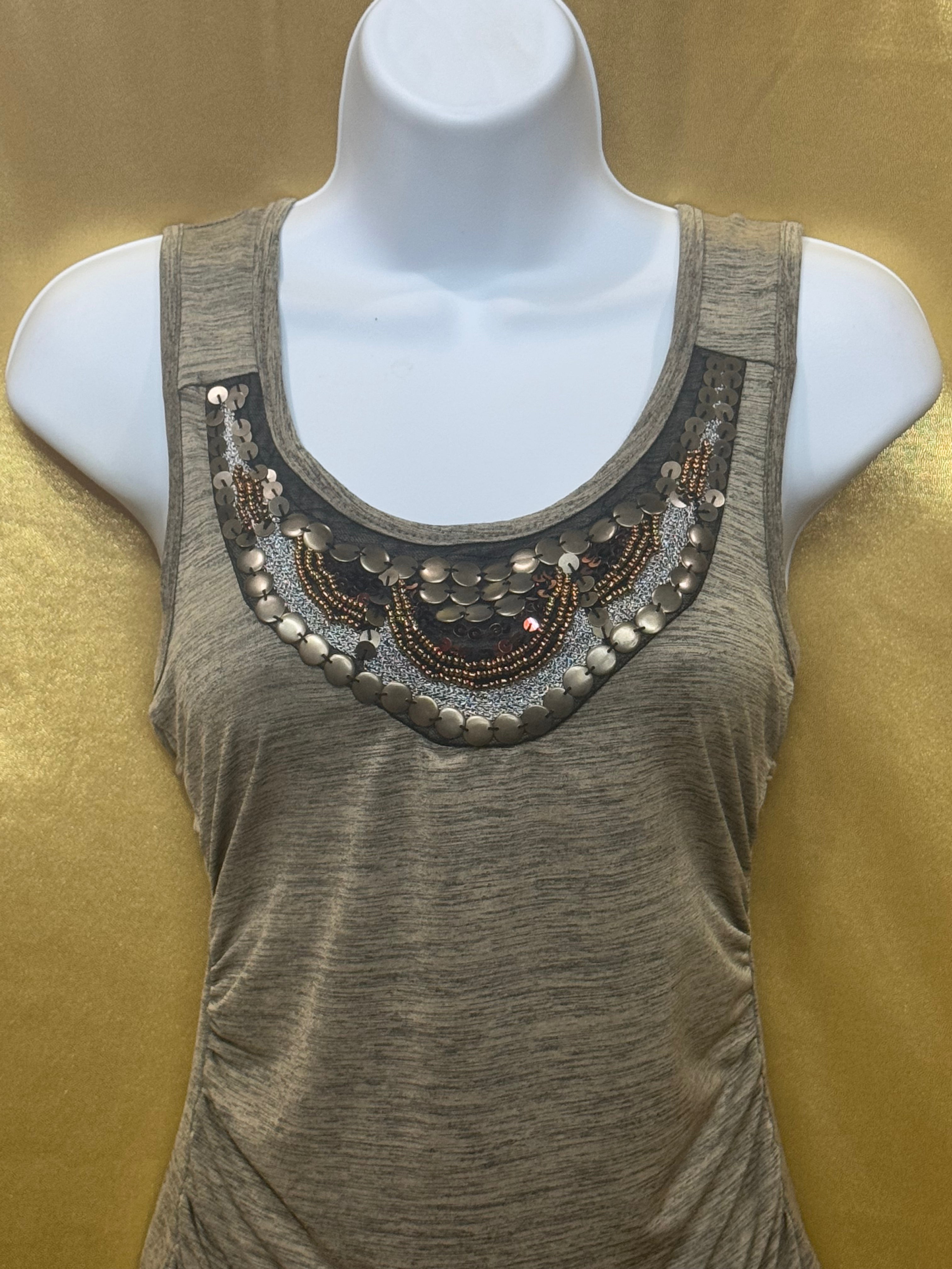 Vintage A. Byer Boho Embellished Neckline Sleeveless Top Medium