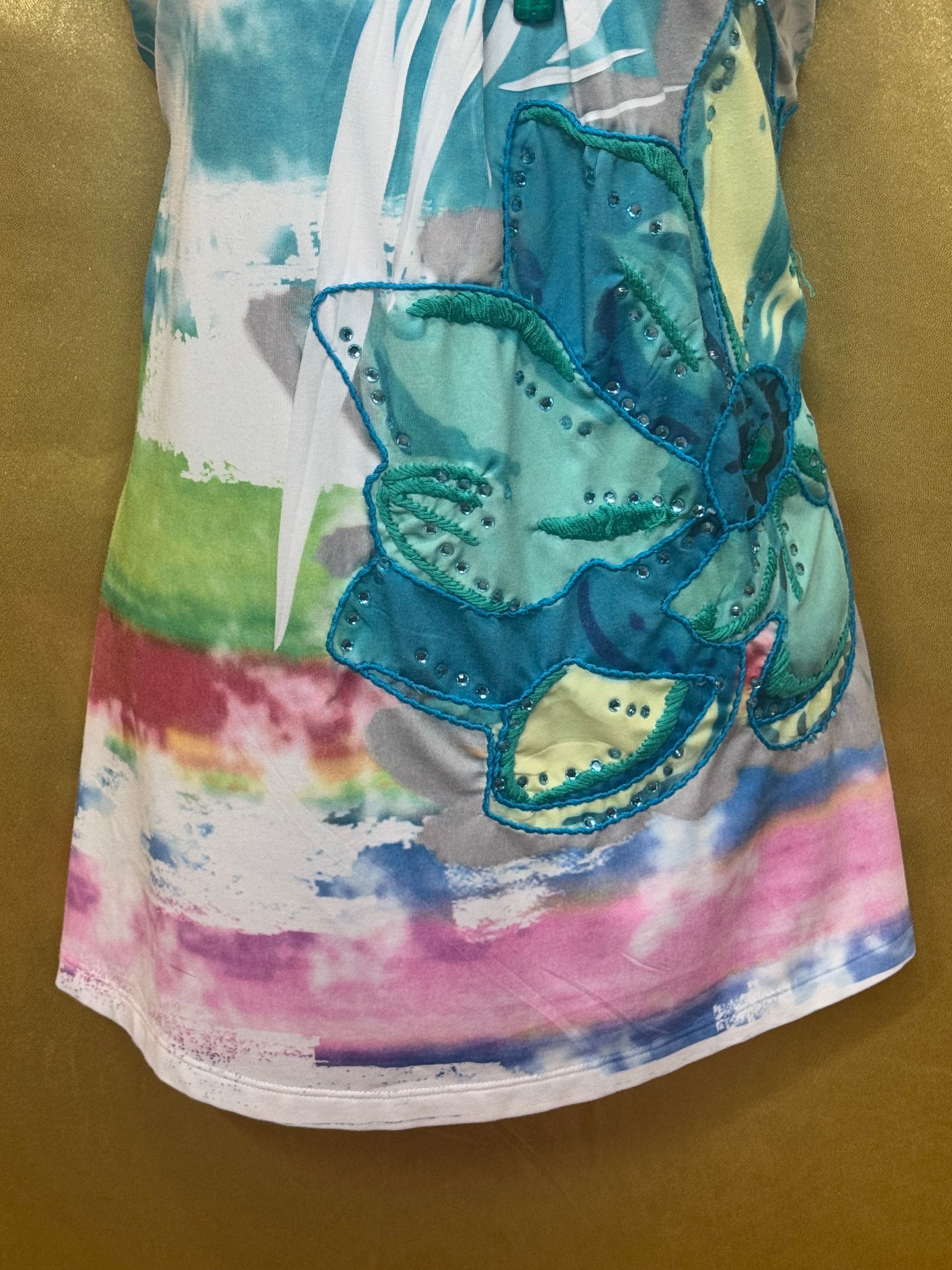 Spy Zone Exchange Watercolor Tie Dye Racerback Tank Top Beaded Floral Medium