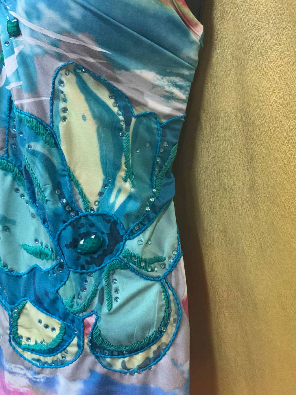 Spy Zone Exchange Watercolor Tie Dye Racerback Tank Top Beaded Floral Medium