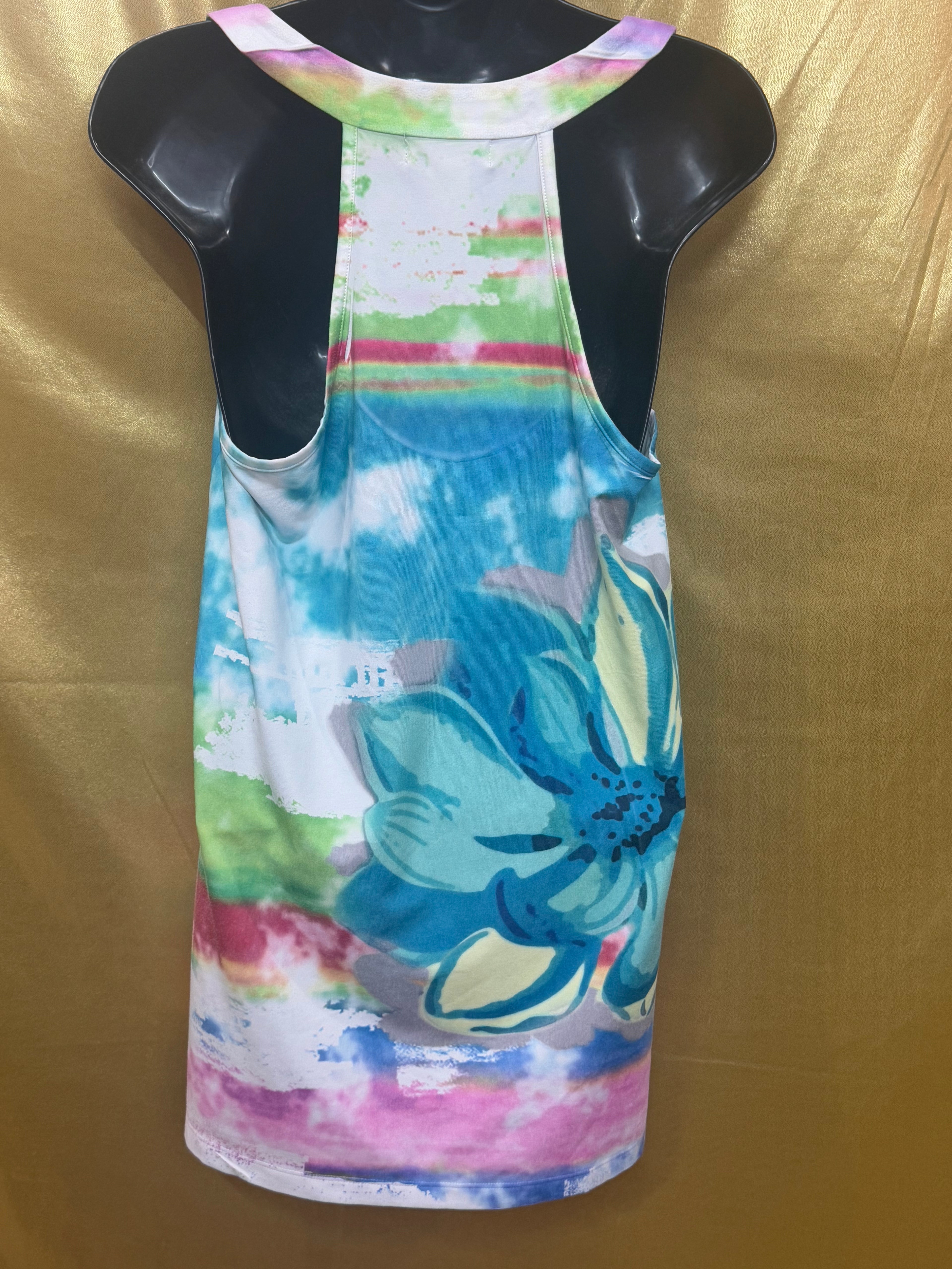 Spy Zone Exchange Watercolor Tie Dye Racerback Tank Top Beaded Floral Medium
