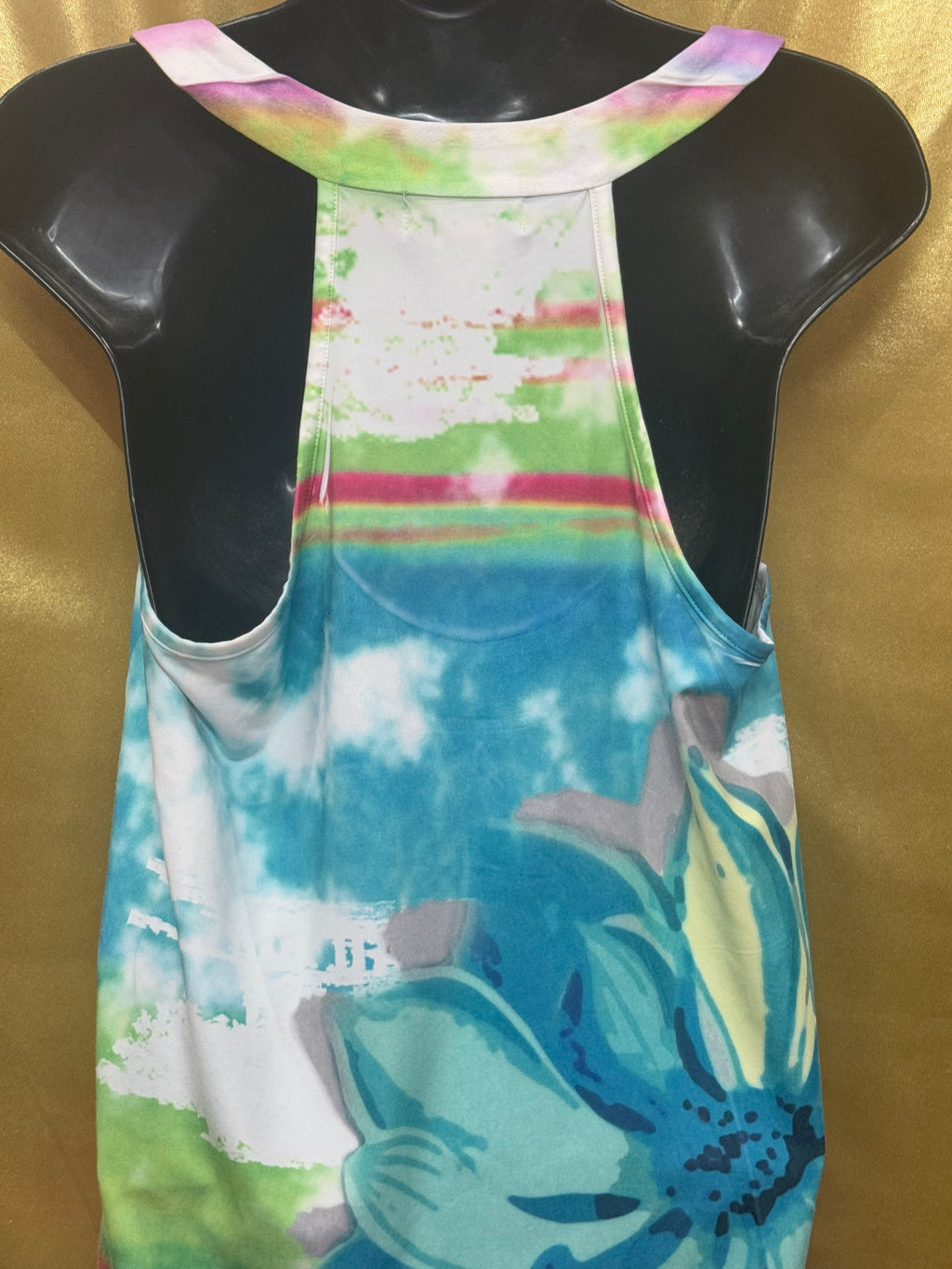 Spy Zone Exchange Watercolor Tie Dye Racerback Tank Top Beaded Floral Medium