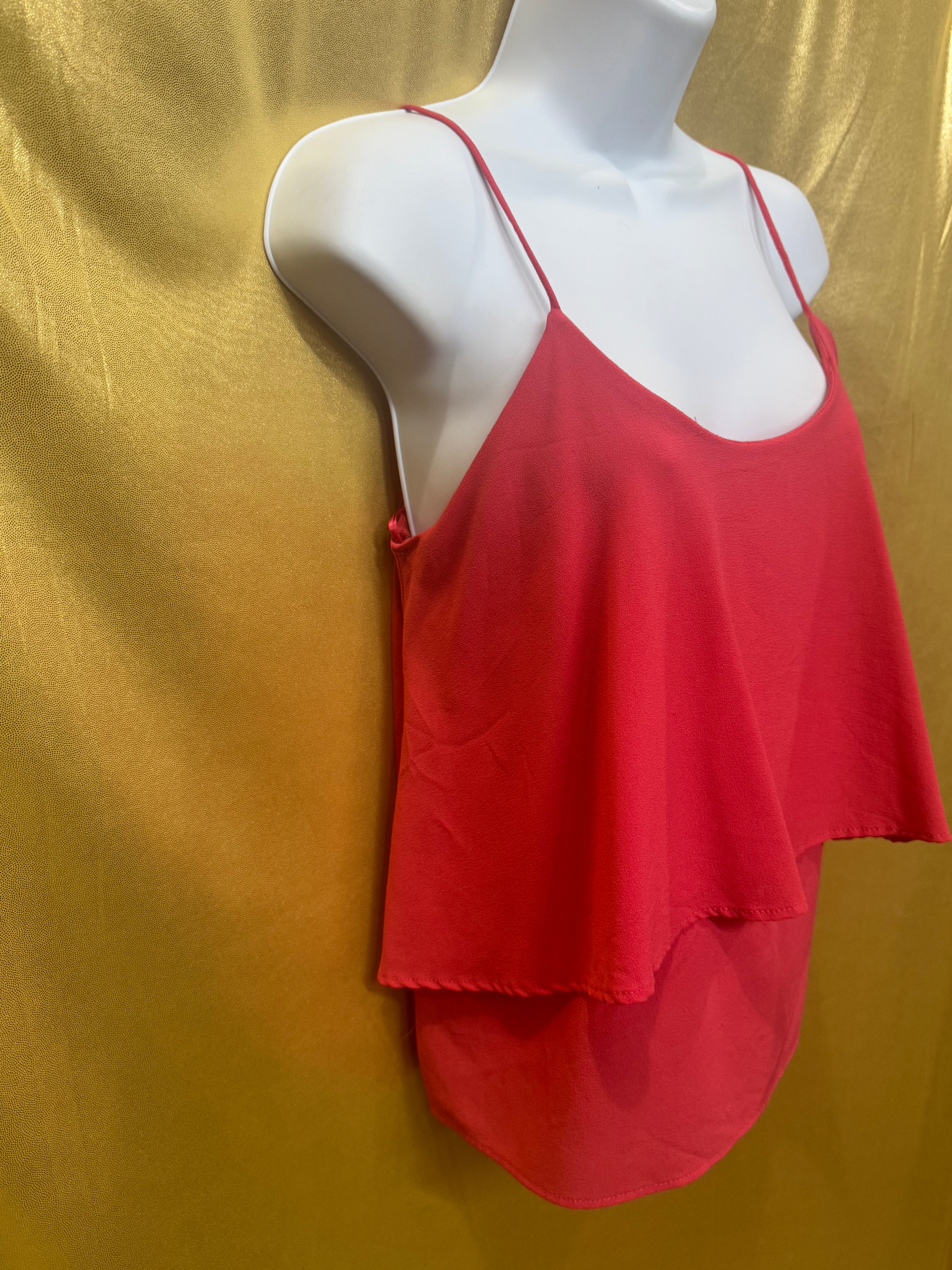Paper Crane Coral Pink Tiered Layered Chiffon Cami Tank - Size M Made in USA
