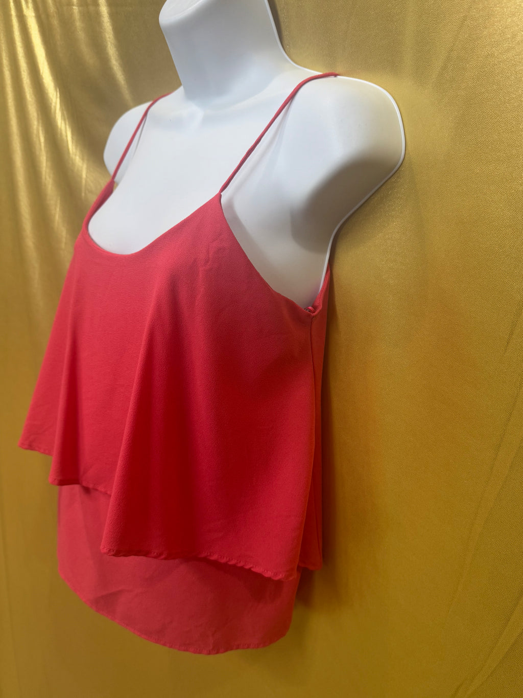 Paper Crane Coral Pink Tiered Layered Chiffon Cami Tank - Size M Made in USA