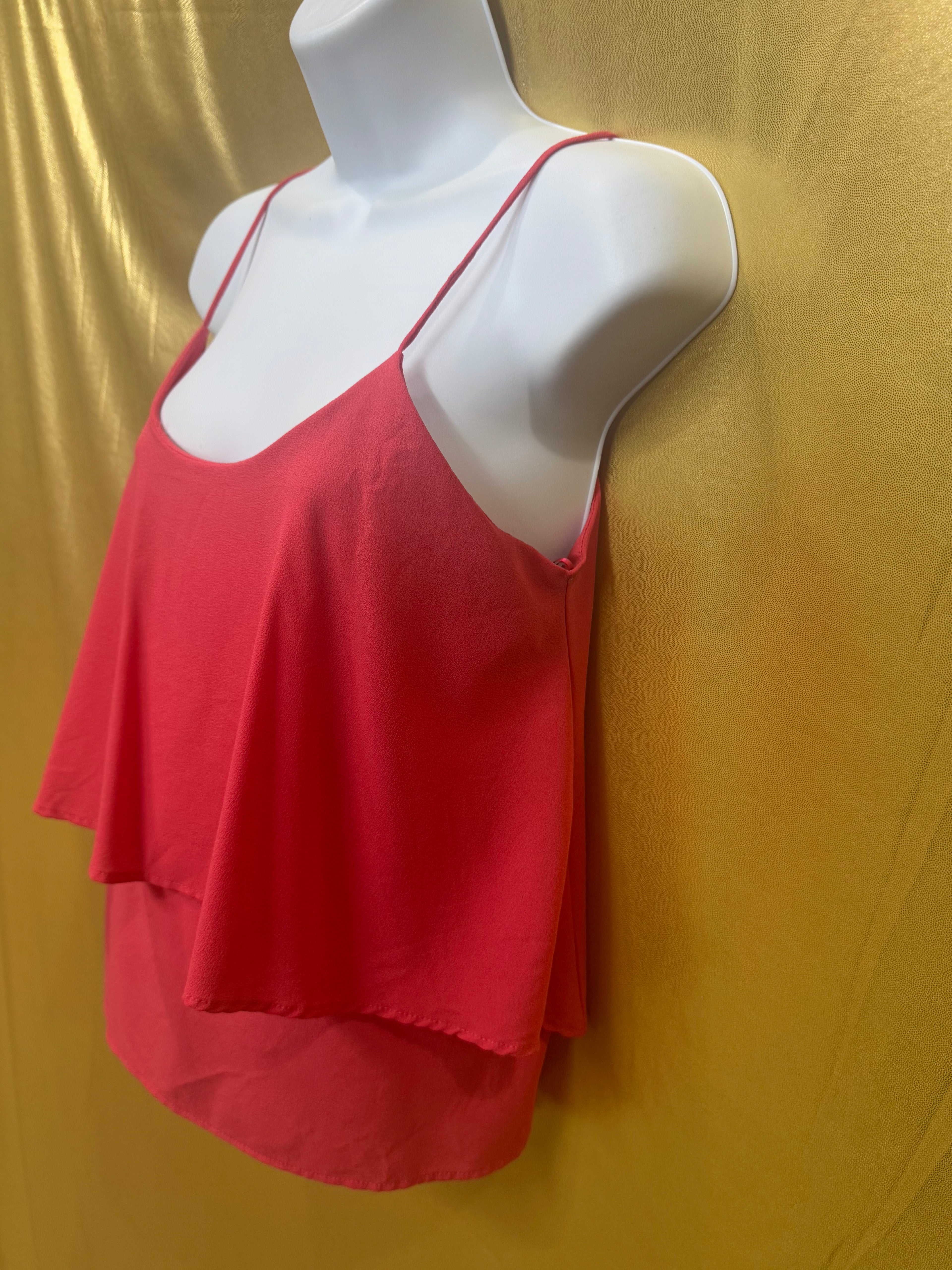 Paper Crane Coral Pink Tiered Layered Chiffon Cami Tank - Size M Made in USA