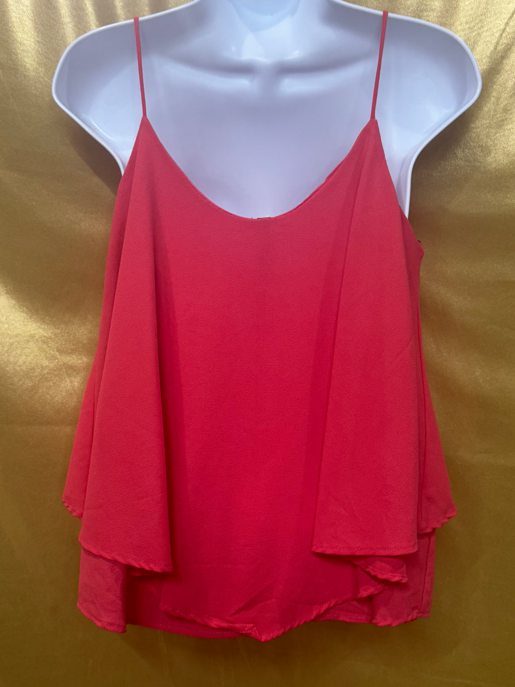 Paper Crane Coral Pink Tiered Layered Chiffon Cami Tank - Size M Made in USA