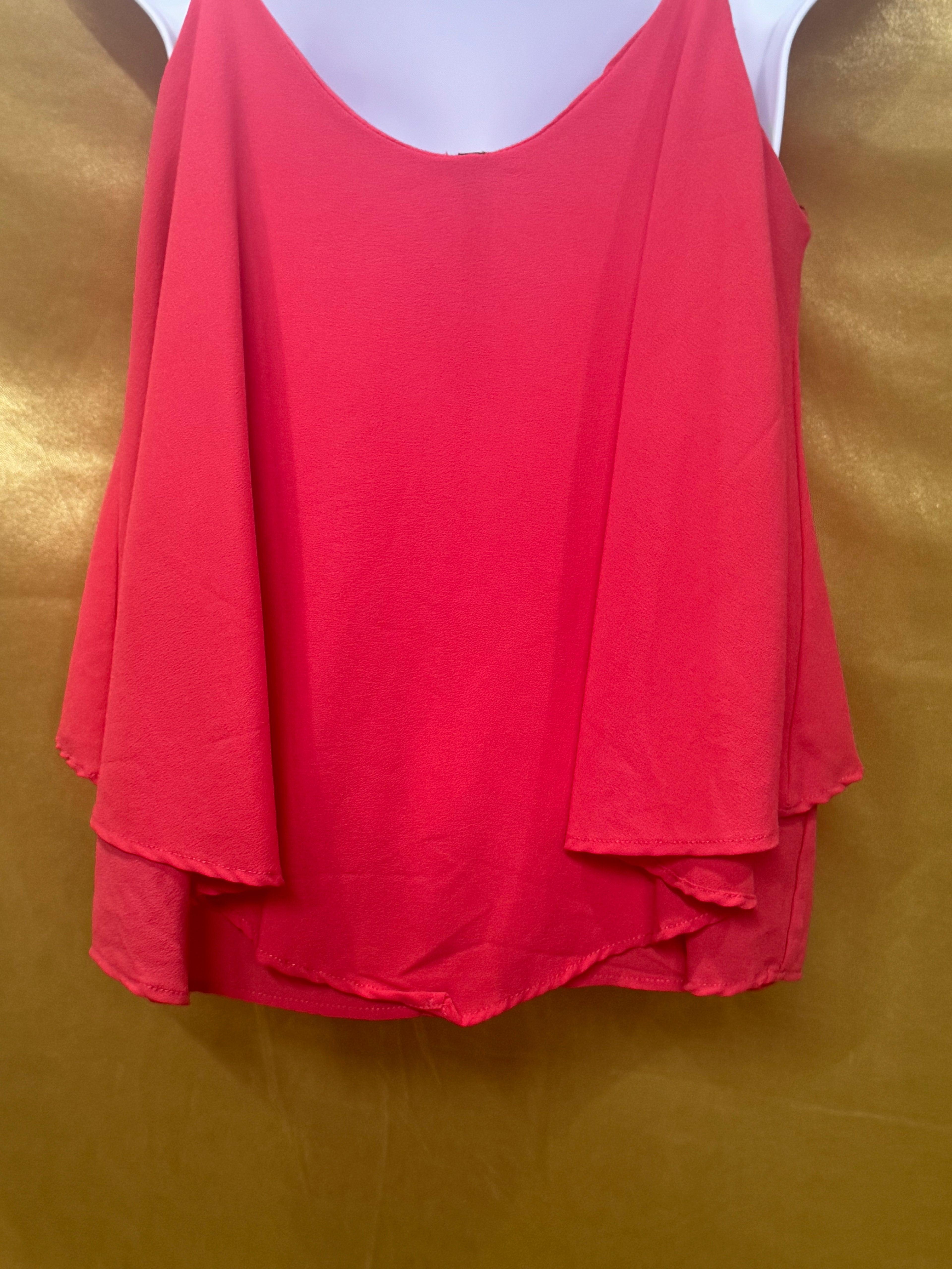 Paper Crane Coral Pink Tiered Layered Chiffon Cami Tank - Size M Made in USA