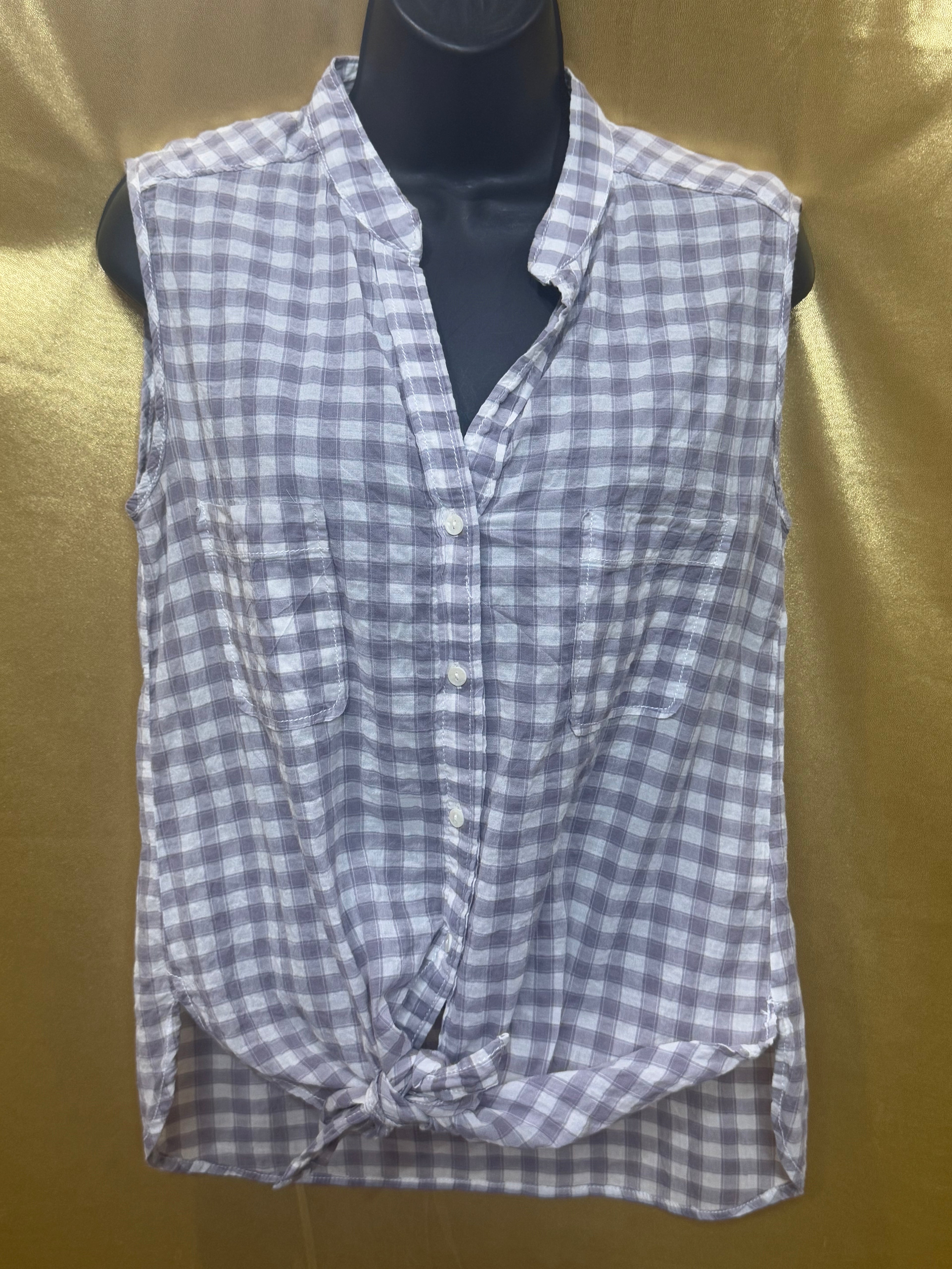 Max Studio Purple Gingham Sleeveless Tie-Front Top - Size M