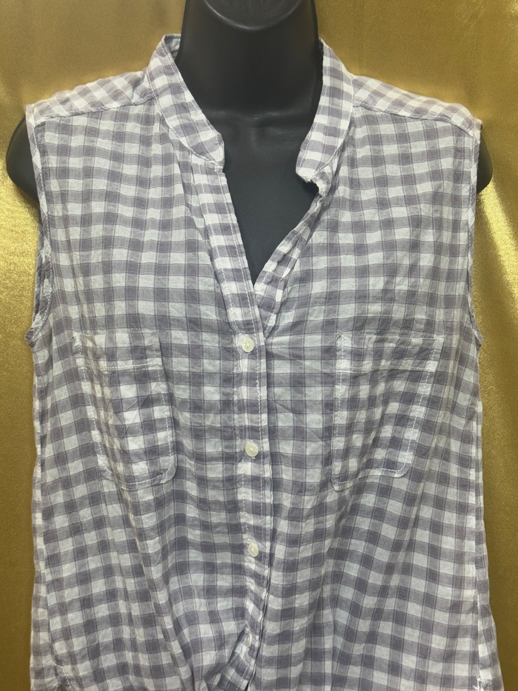 Max Studio Purple Gingham Sleeveless Tie-Front Top - Size M