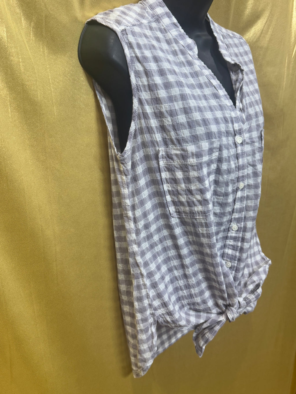 Max Studio Purple Gingham Sleeveless Tie-Front Top - Size M