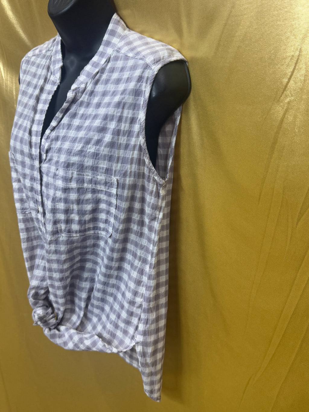 Max Studio Purple Gingham Sleeveless Tie-Front Top - Size M