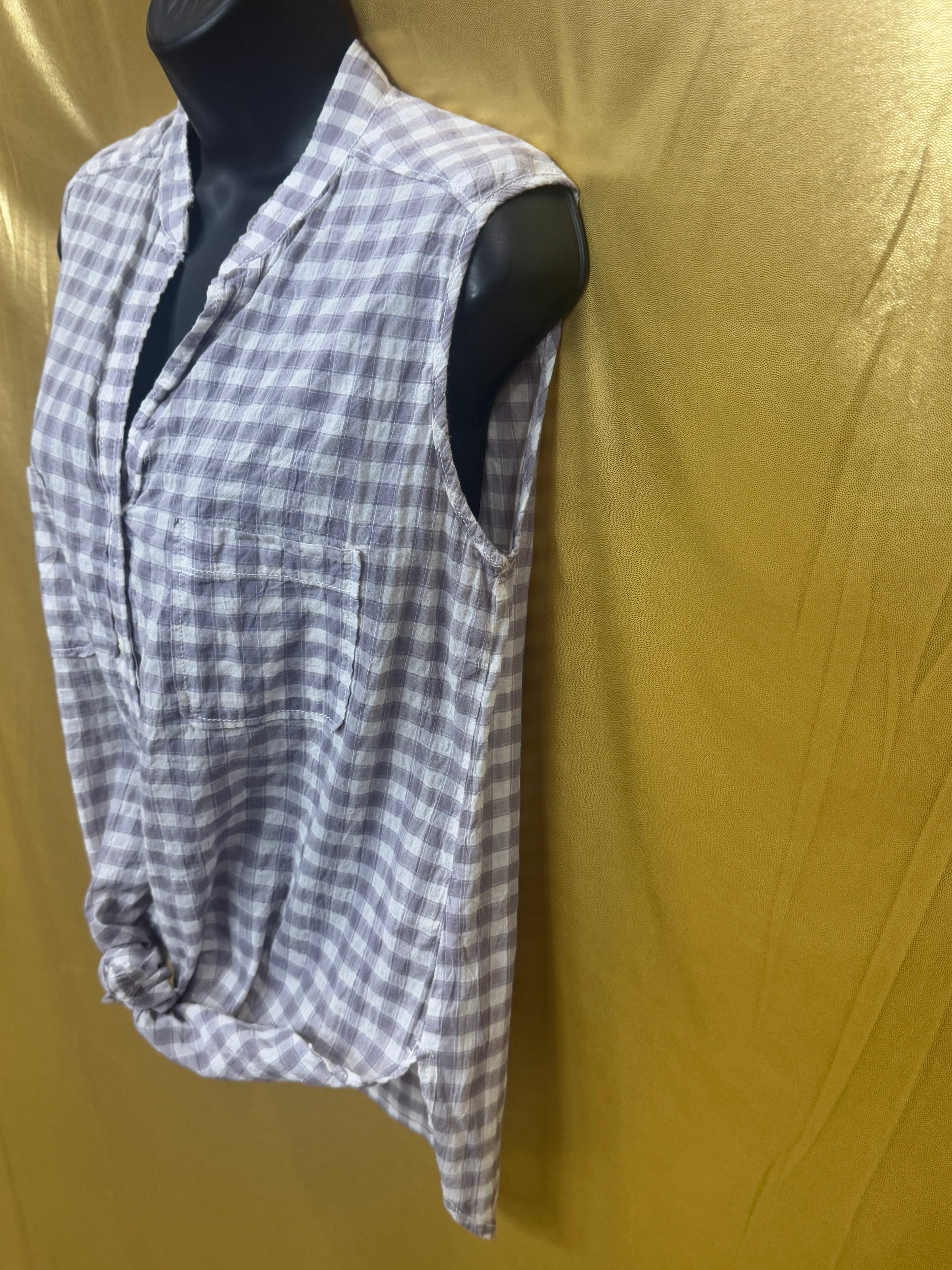 Max Studio Purple Gingham Sleeveless Tie-Front Top - Size M