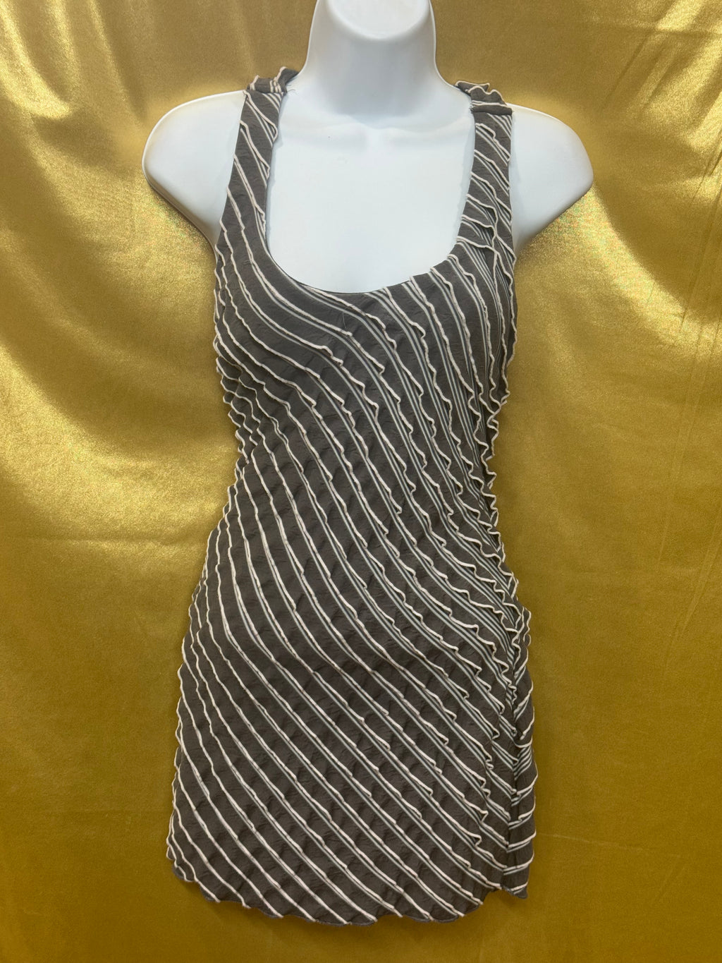 Rachael & Chloe Gray & White Striped Ruffle Tank Top - Size Medium