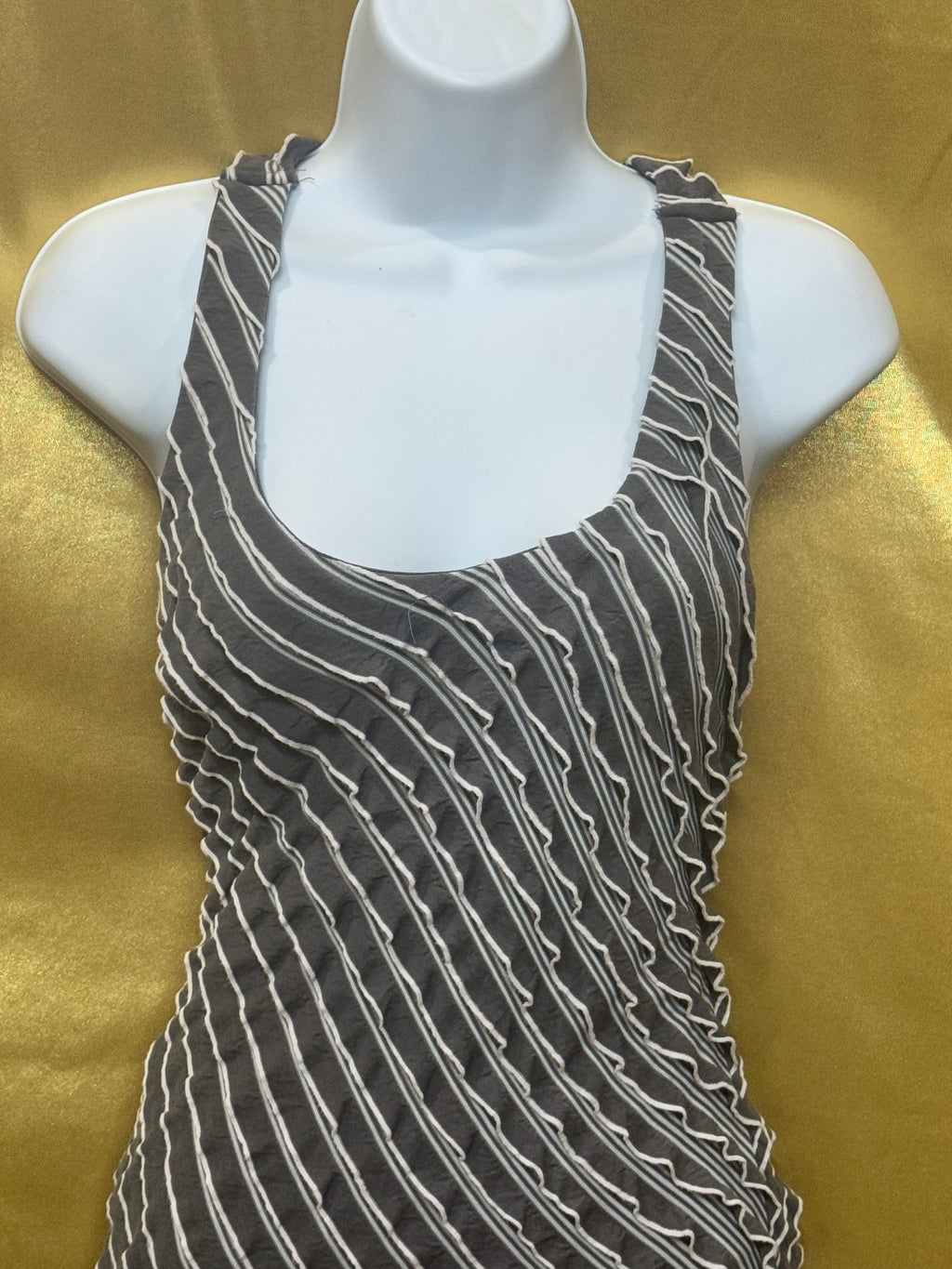 Rachael & Chloe Gray & White Striped Ruffle Tank Top - Size Medium