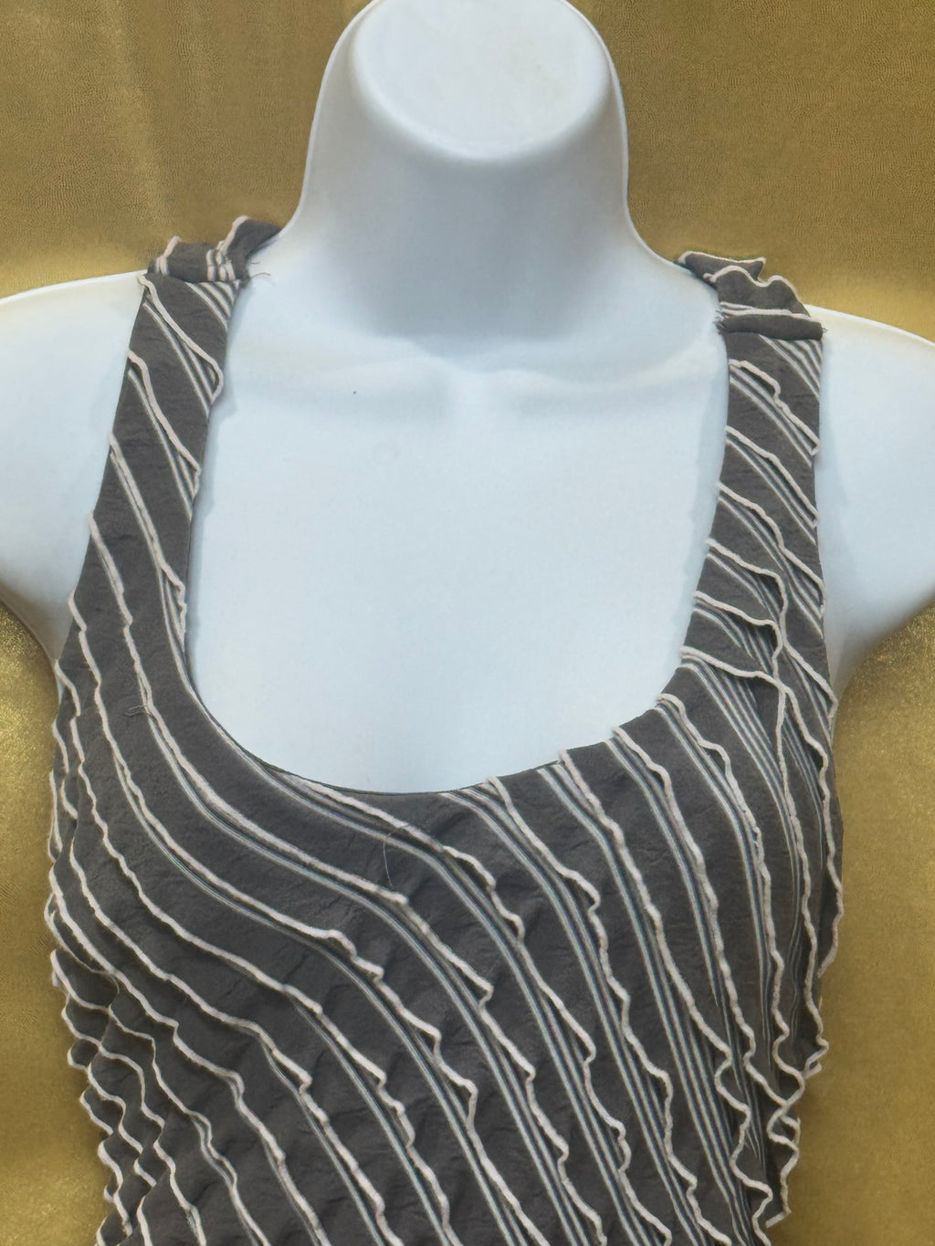 Rachael & Chloe Gray & White Striped Ruffle Tank Top - Size Medium