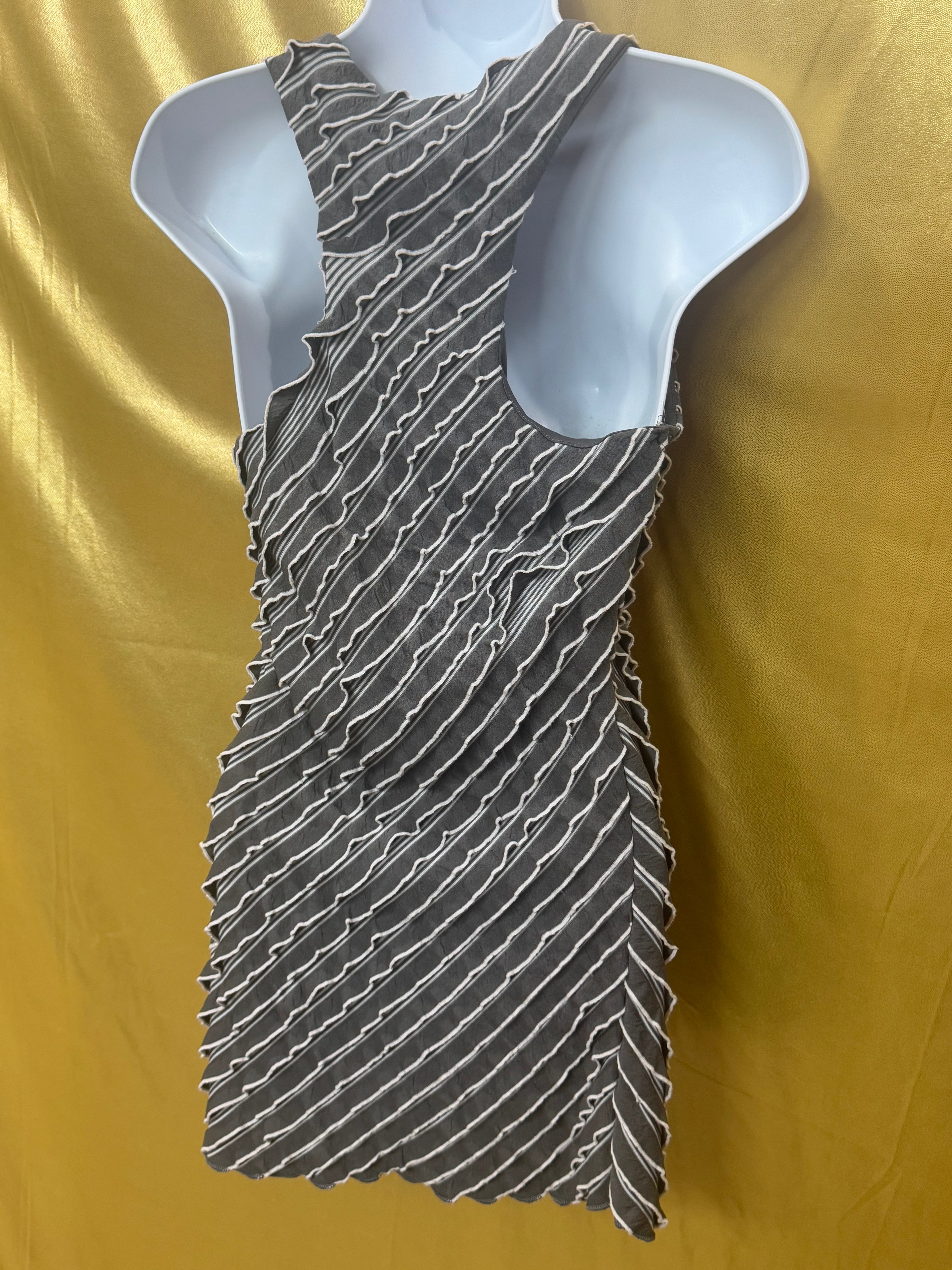Rachael & Chloe Gray & White Striped Ruffle Tank Top - Size Medium