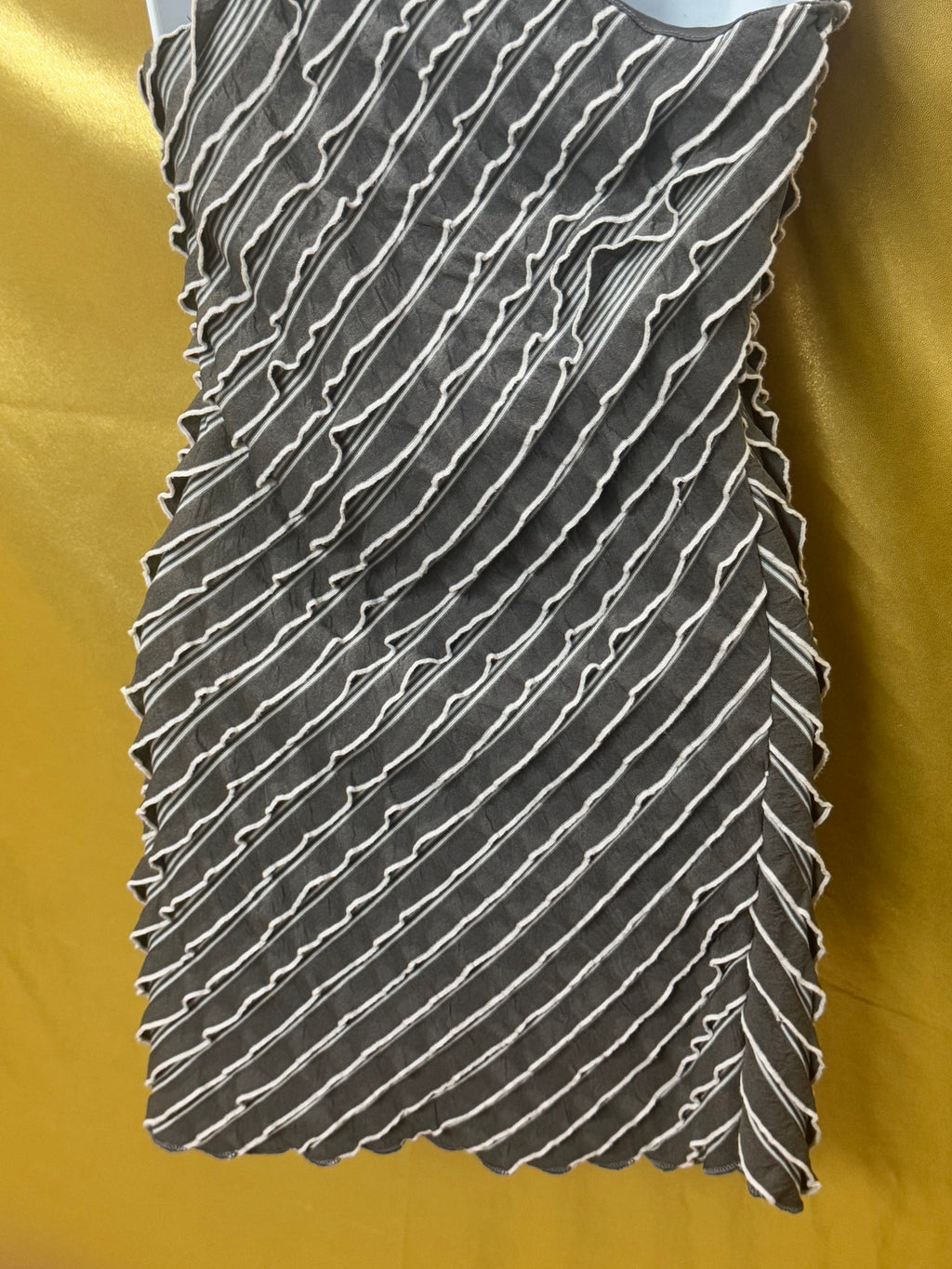 Rachael & Chloe Gray & White Striped Ruffle Tank Top - Size Medium