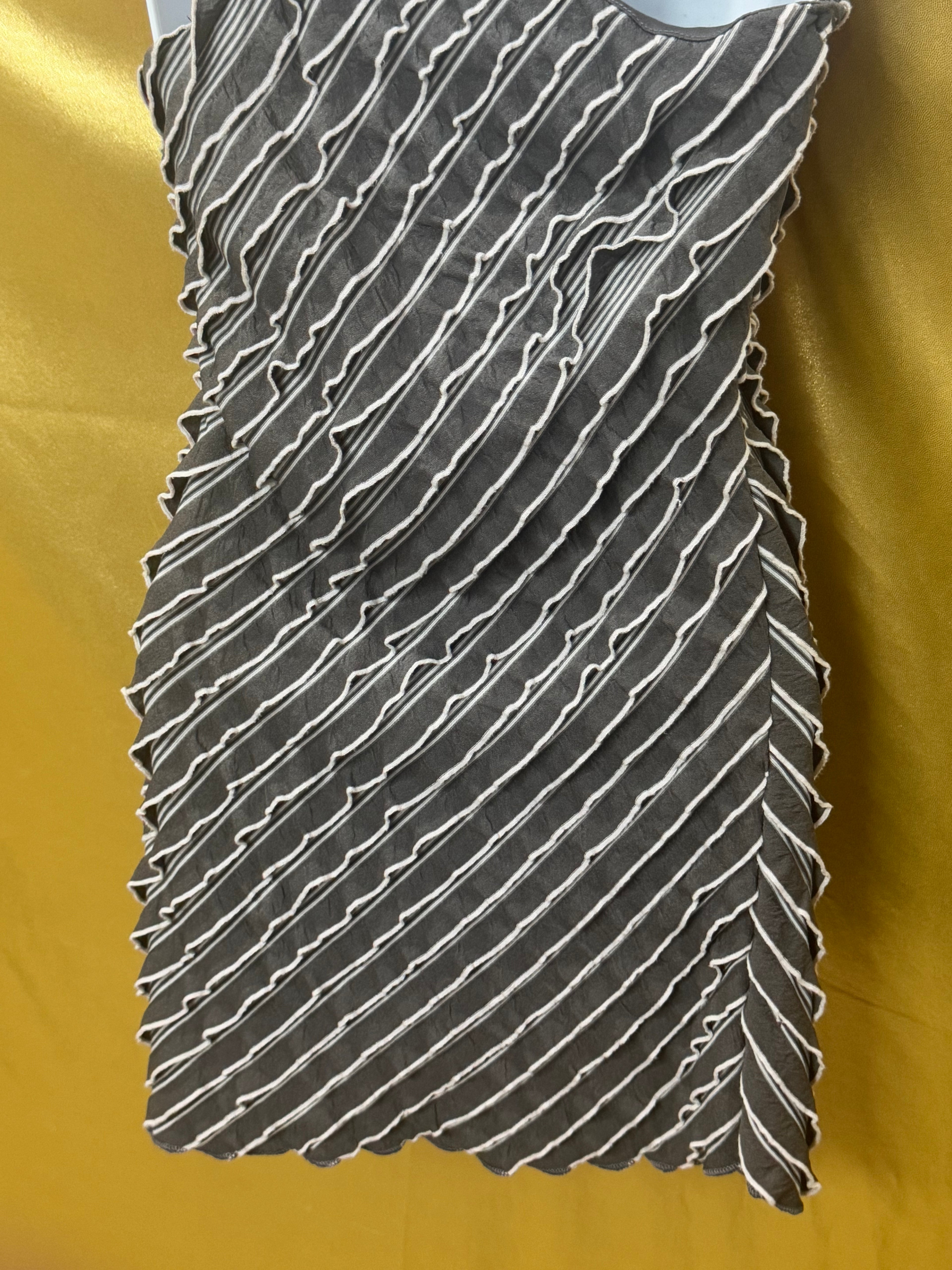 Rachael & Chloe Gray & White Striped Ruffle Tank Top - Size Medium