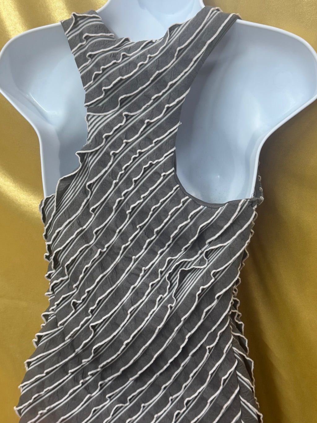 Rachael & Chloe Gray & White Striped Ruffle Tank Top - Size Medium