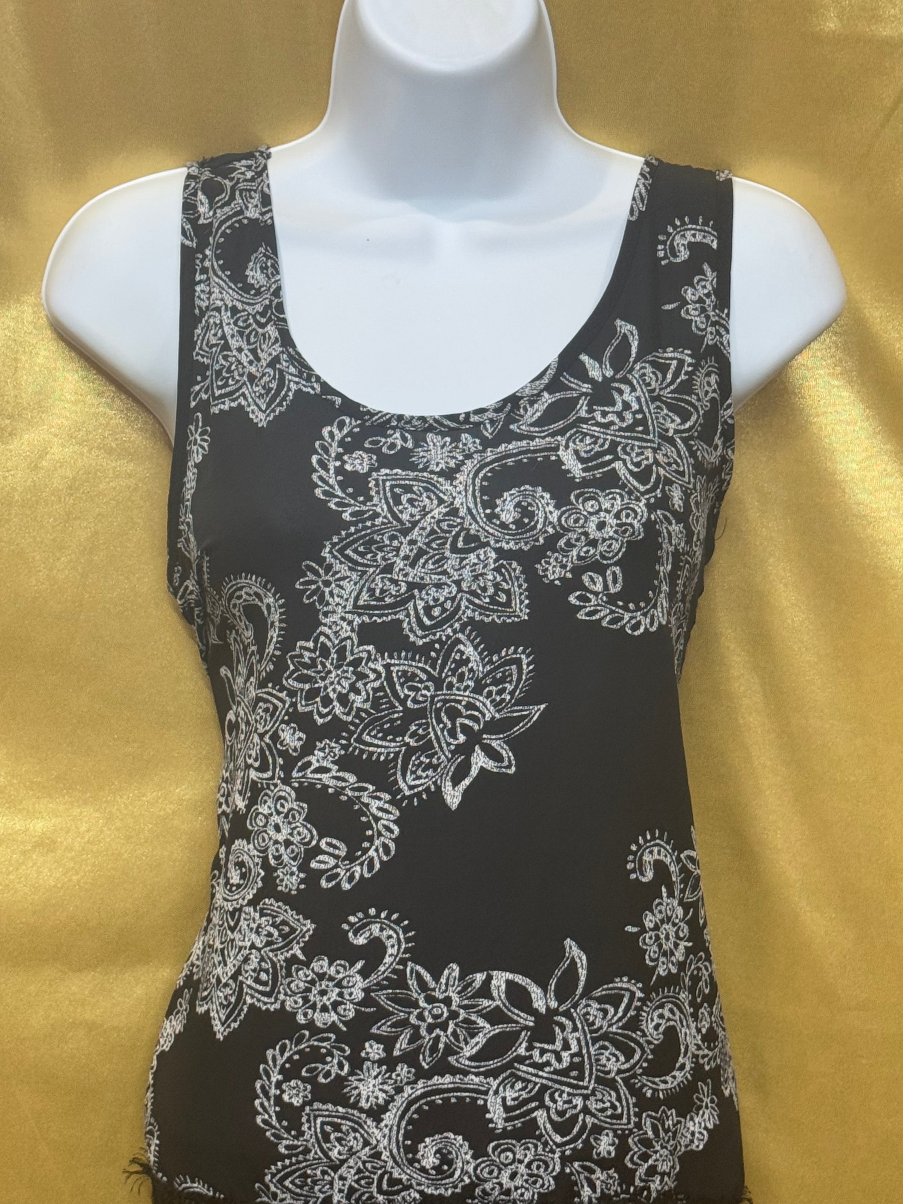Paper Crane Black Paisley Lace Hem Tank Top Blouse - Medium