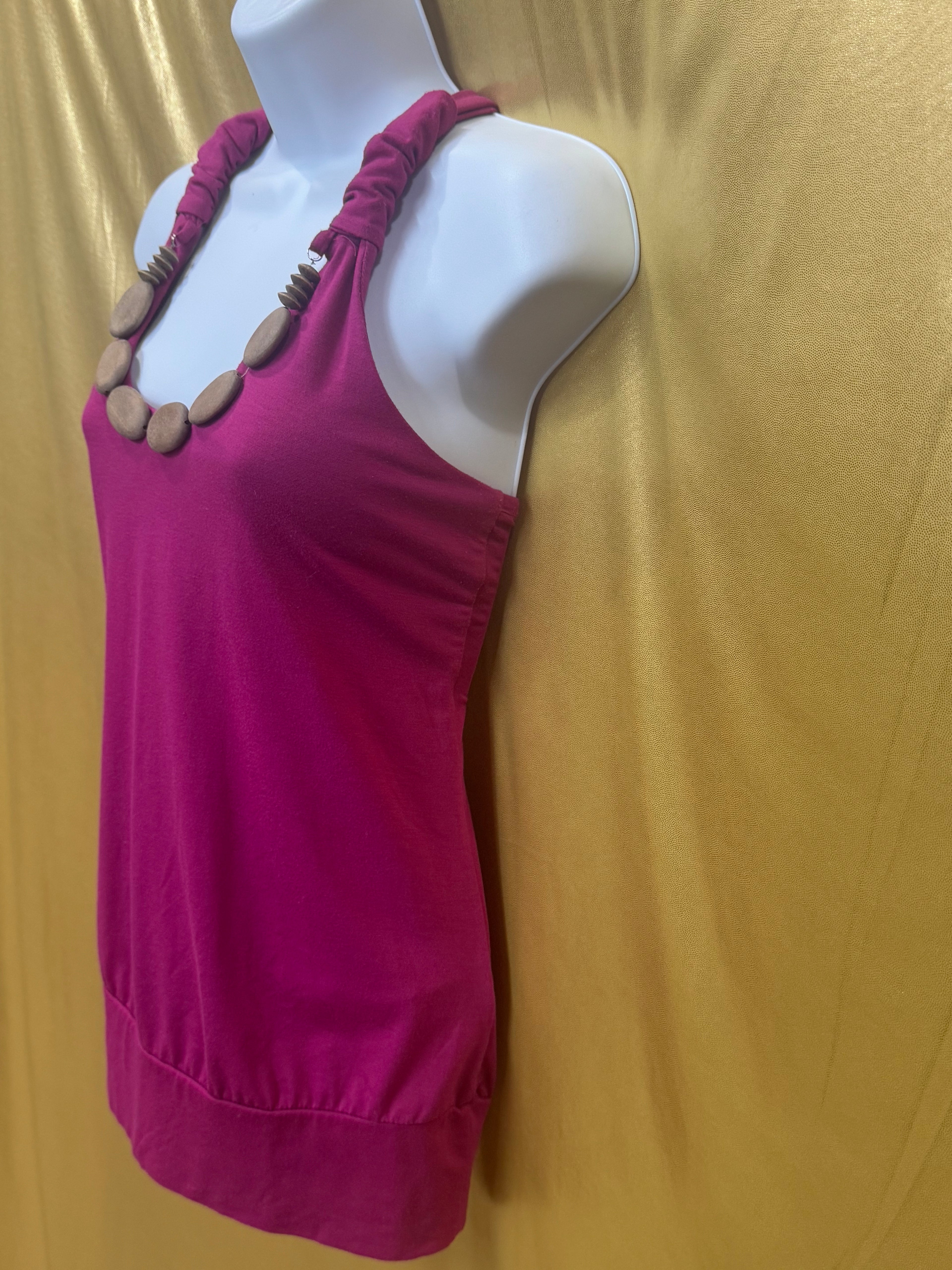 Y2K IZ Byer California Pink Beaded Halter Top M