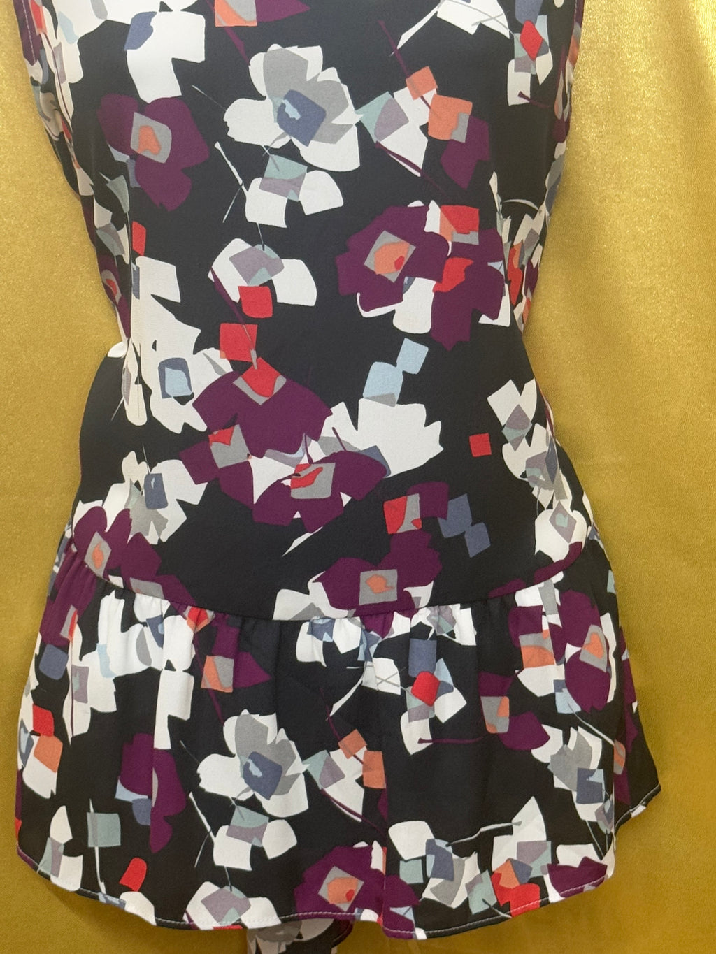 Banana Republic Sleeveless Peplum Top Size Medium Abstract Geometric Floral Blouse