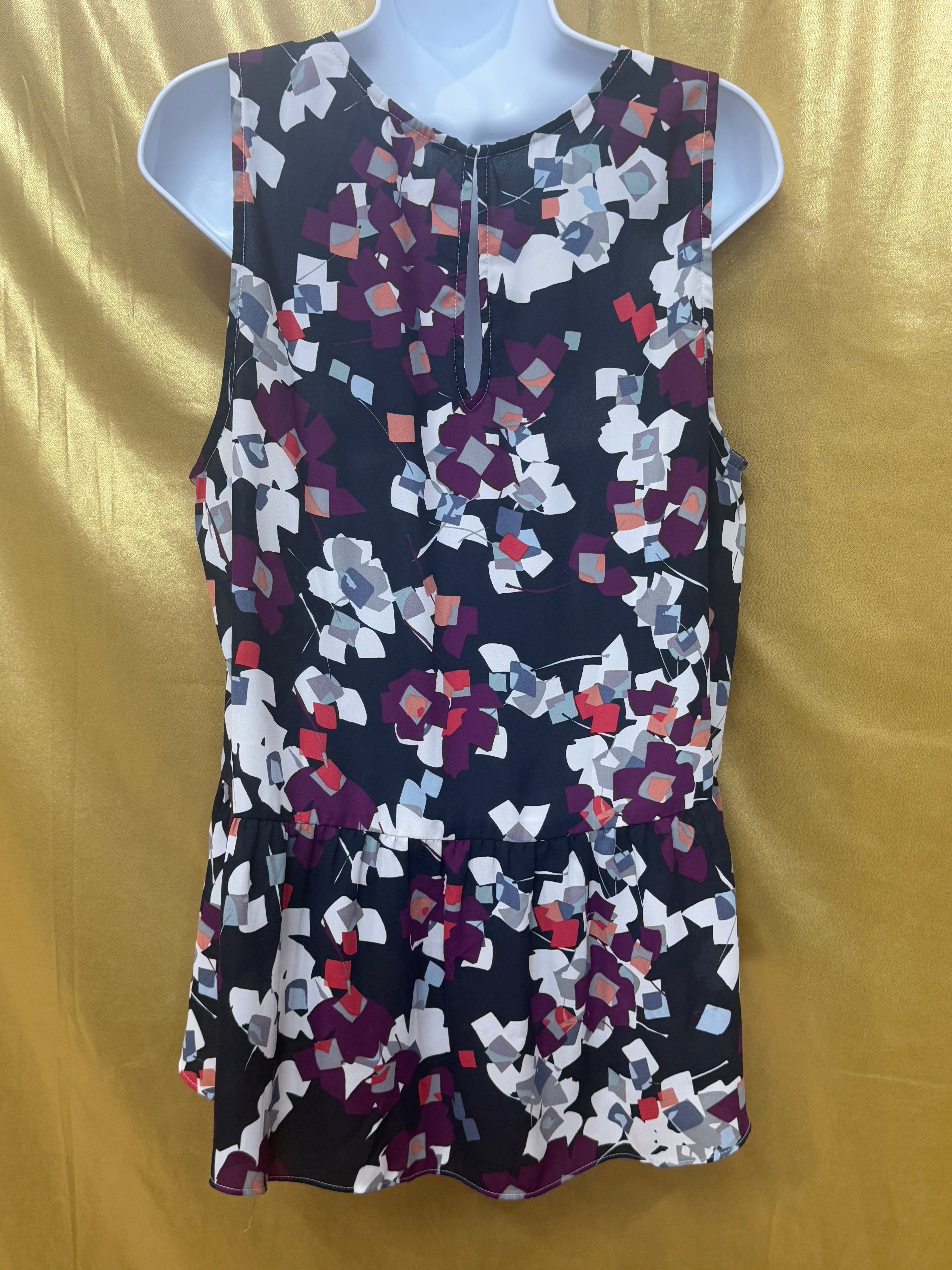 Banana Republic Sleeveless Peplum Top Size Medium Abstract Geometric Floral Blouse
