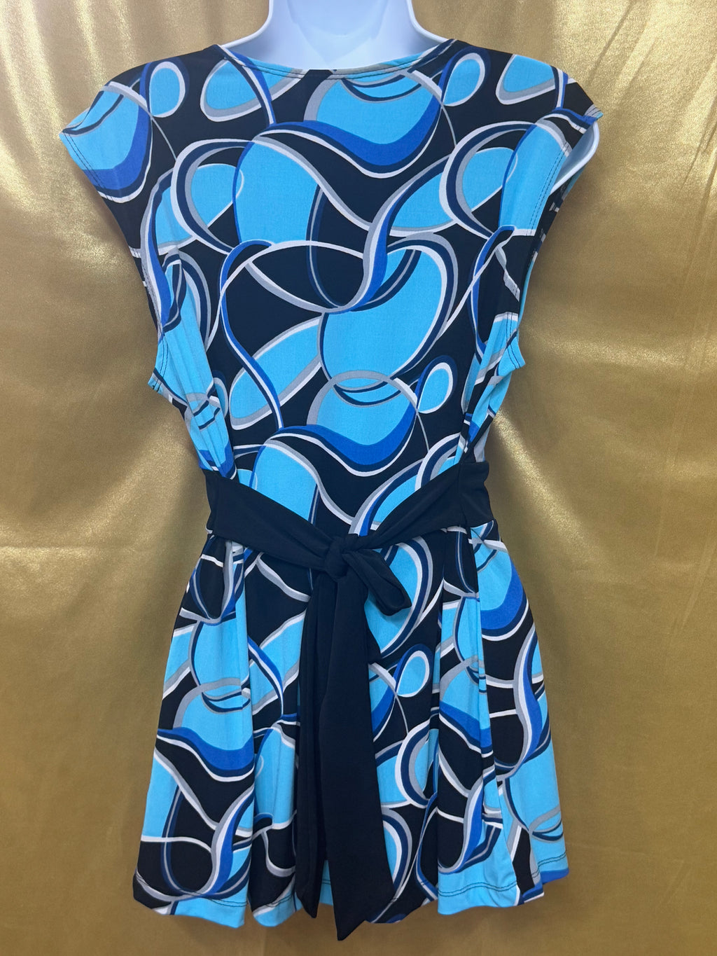 Cato Blue Geometric V-Neck Cap Sleeve Blouse Top - Medium
