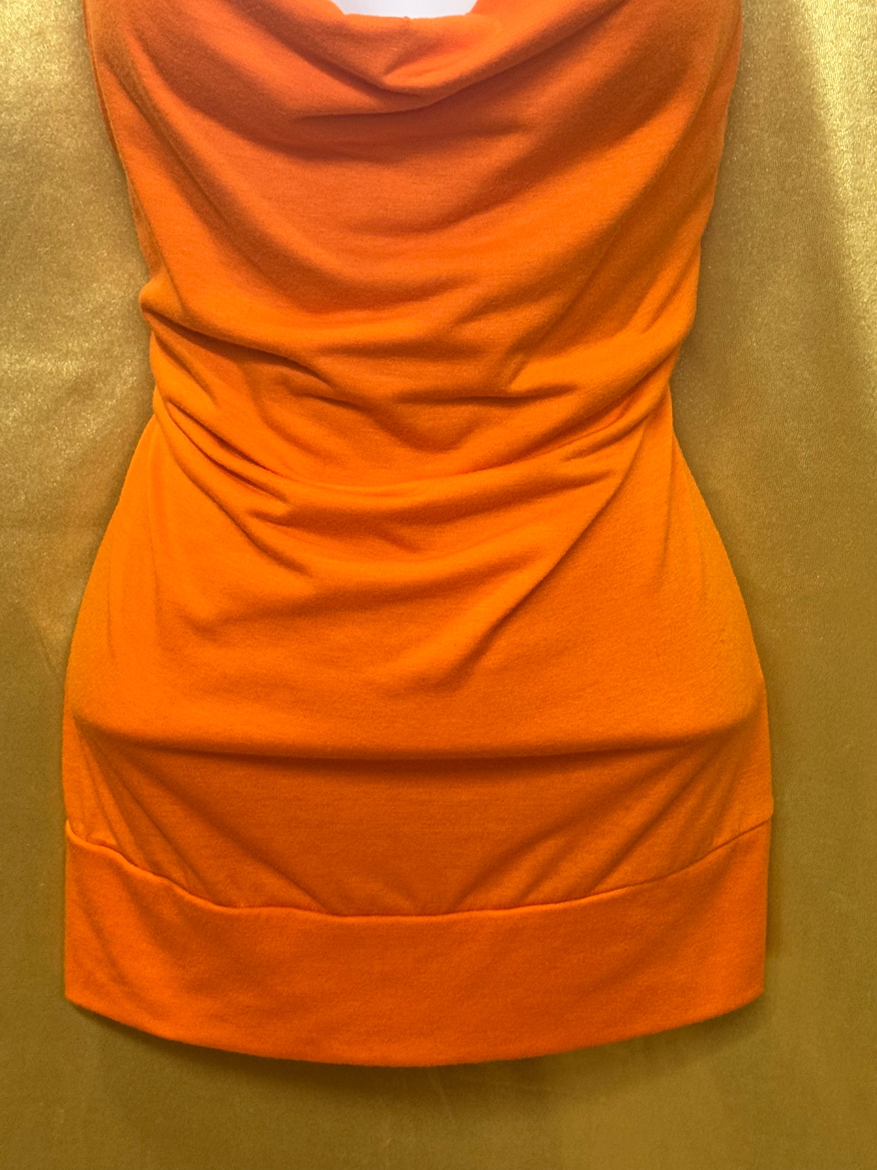 Allison Britney Orange Cowl Neck Bead-Strap Tank Blouse Medium