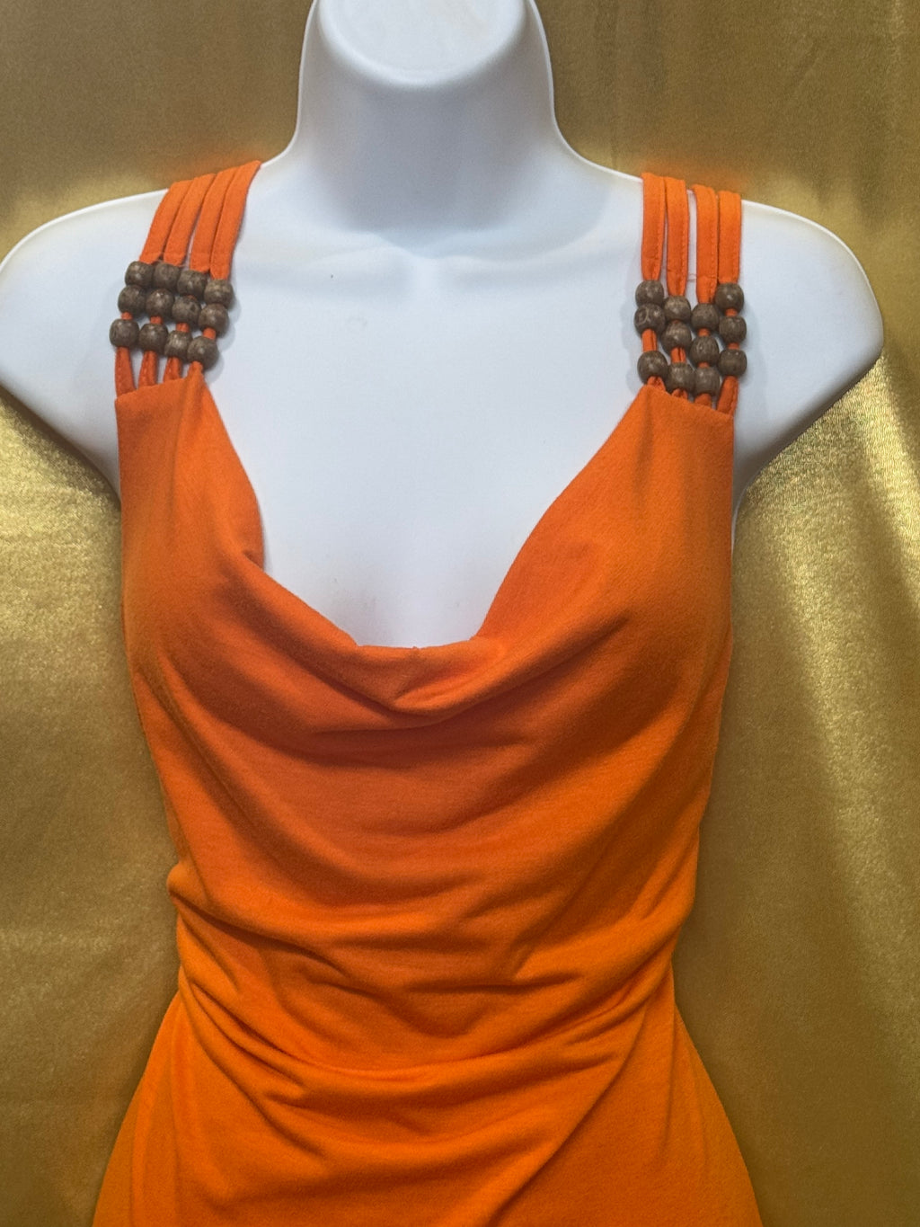 Allison Britney Orange Cowl Neck Bead-Strap Tank Blouse Medium