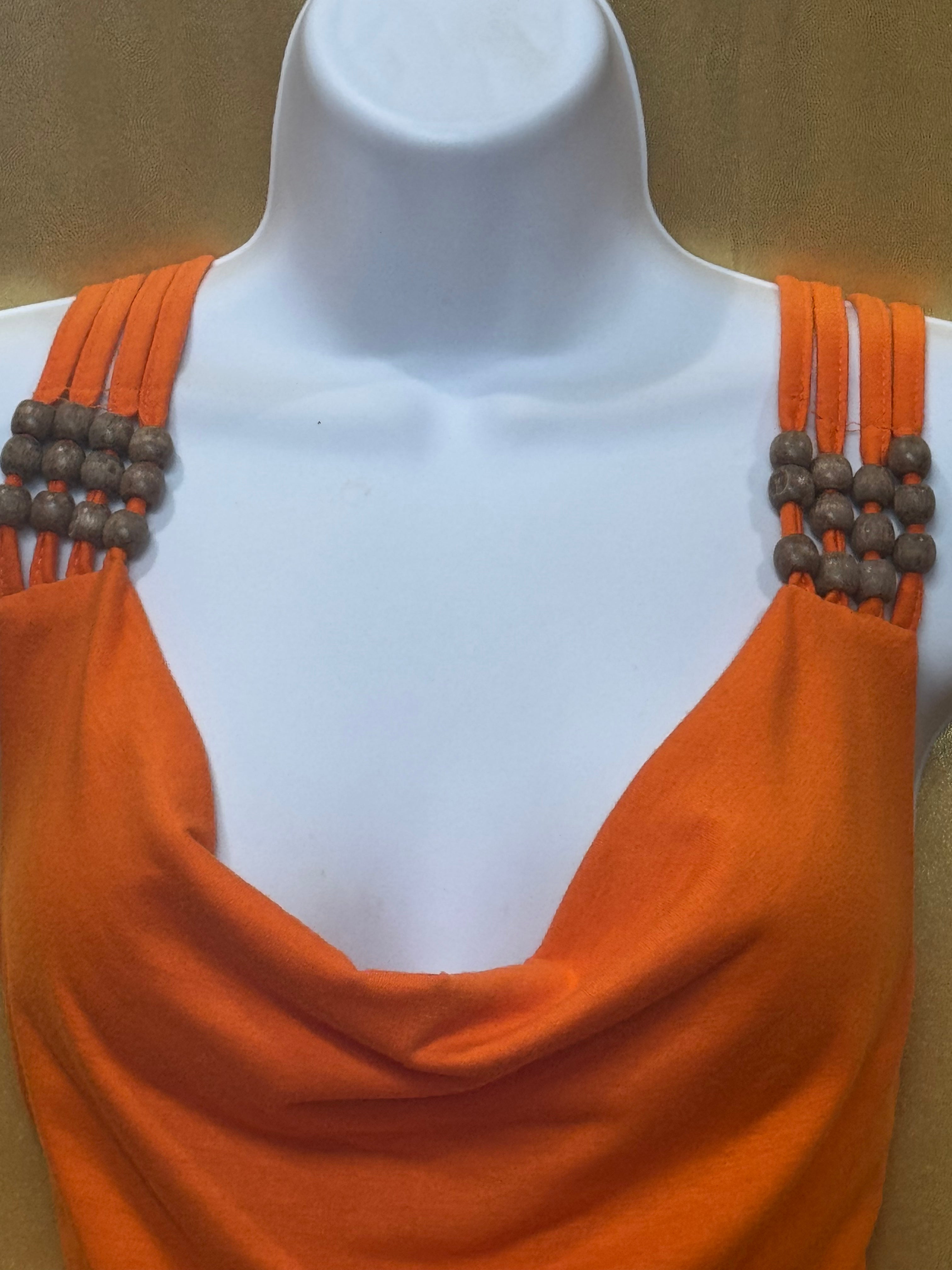 Allison Britney Orange Cowl Neck Bead-Strap Tank Blouse Medium