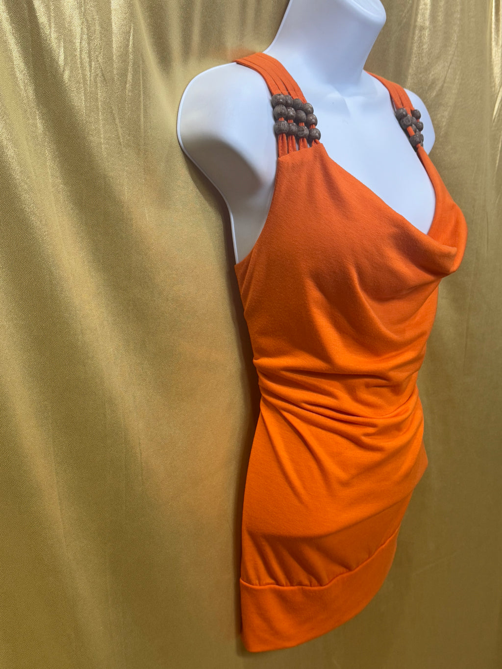 Allison Britney Orange Cowl Neck Bead-Strap Tank Blouse Medium