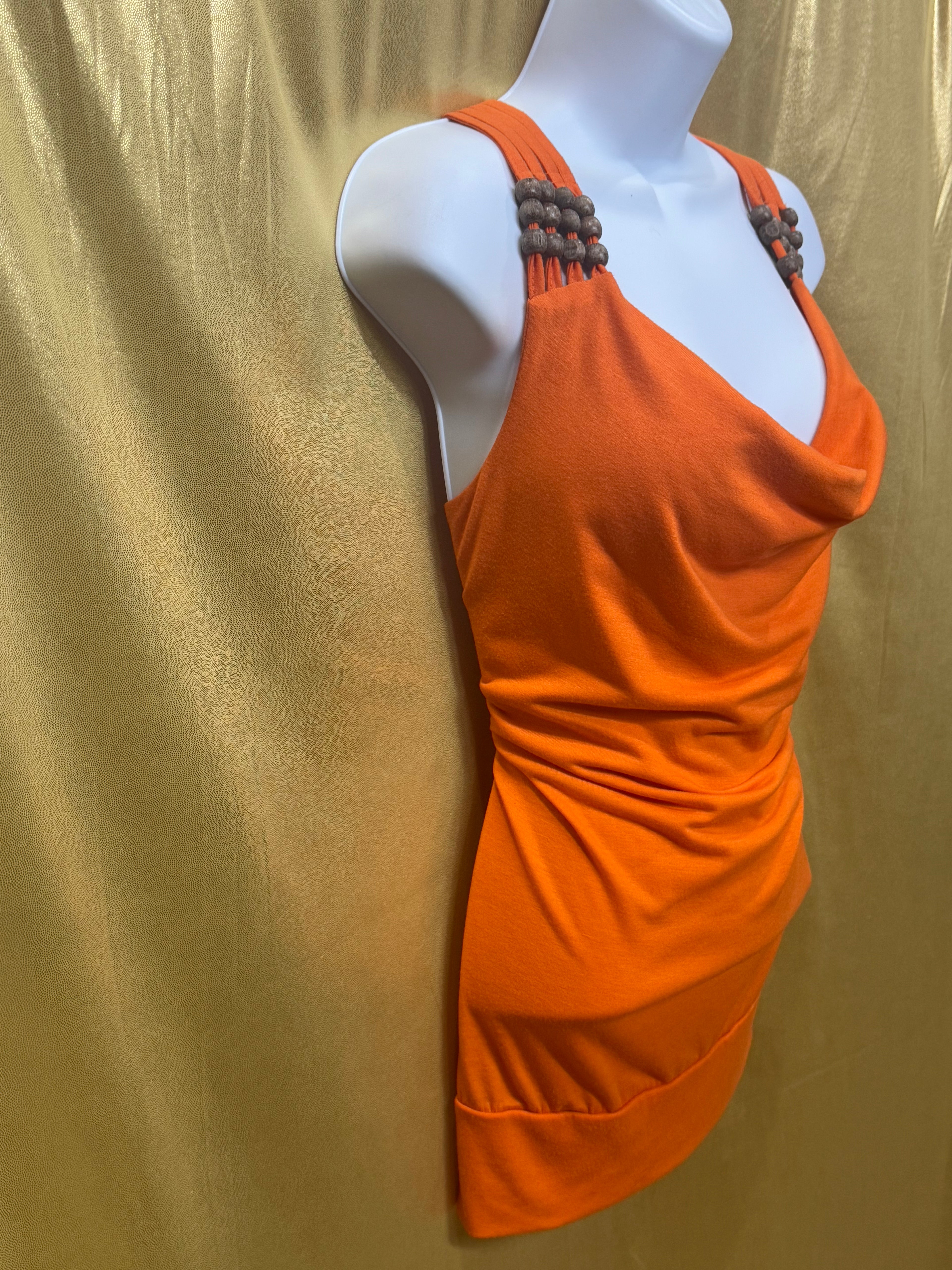 Allison Britney Orange Cowl Neck Bead-Strap Tank Blouse Medium