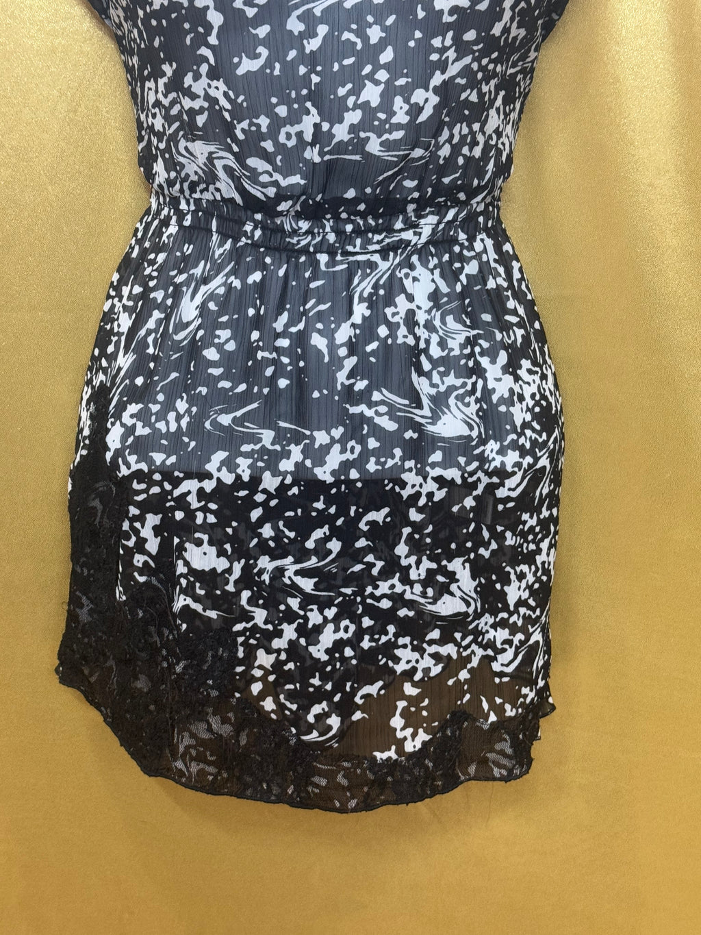 Cato Sheer Black & White Abstract Lace Trim Tunic Top Size Medium