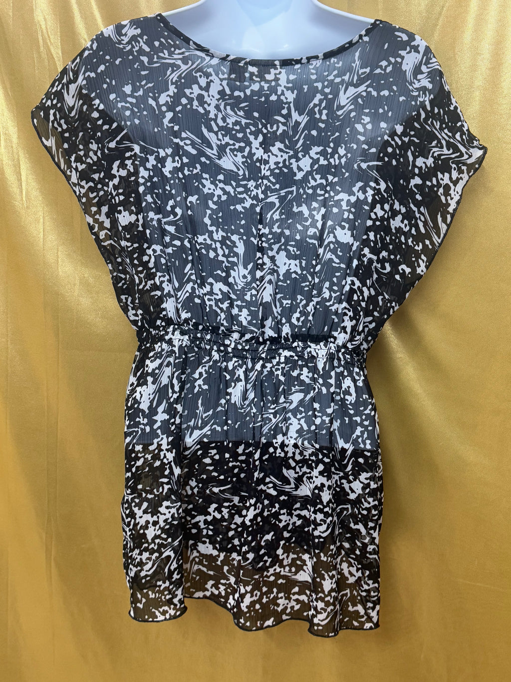 Cato Sheer Black & White Abstract Lace Trim Tunic Top Size Medium