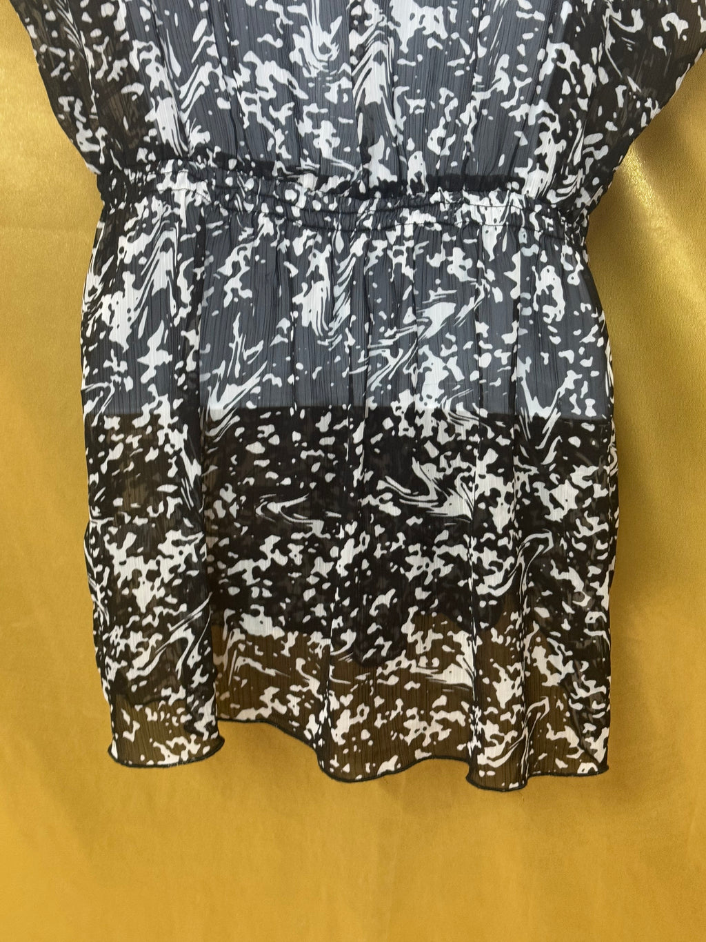 Cato Sheer Black & White Abstract Lace Trim Tunic Top Size Medium