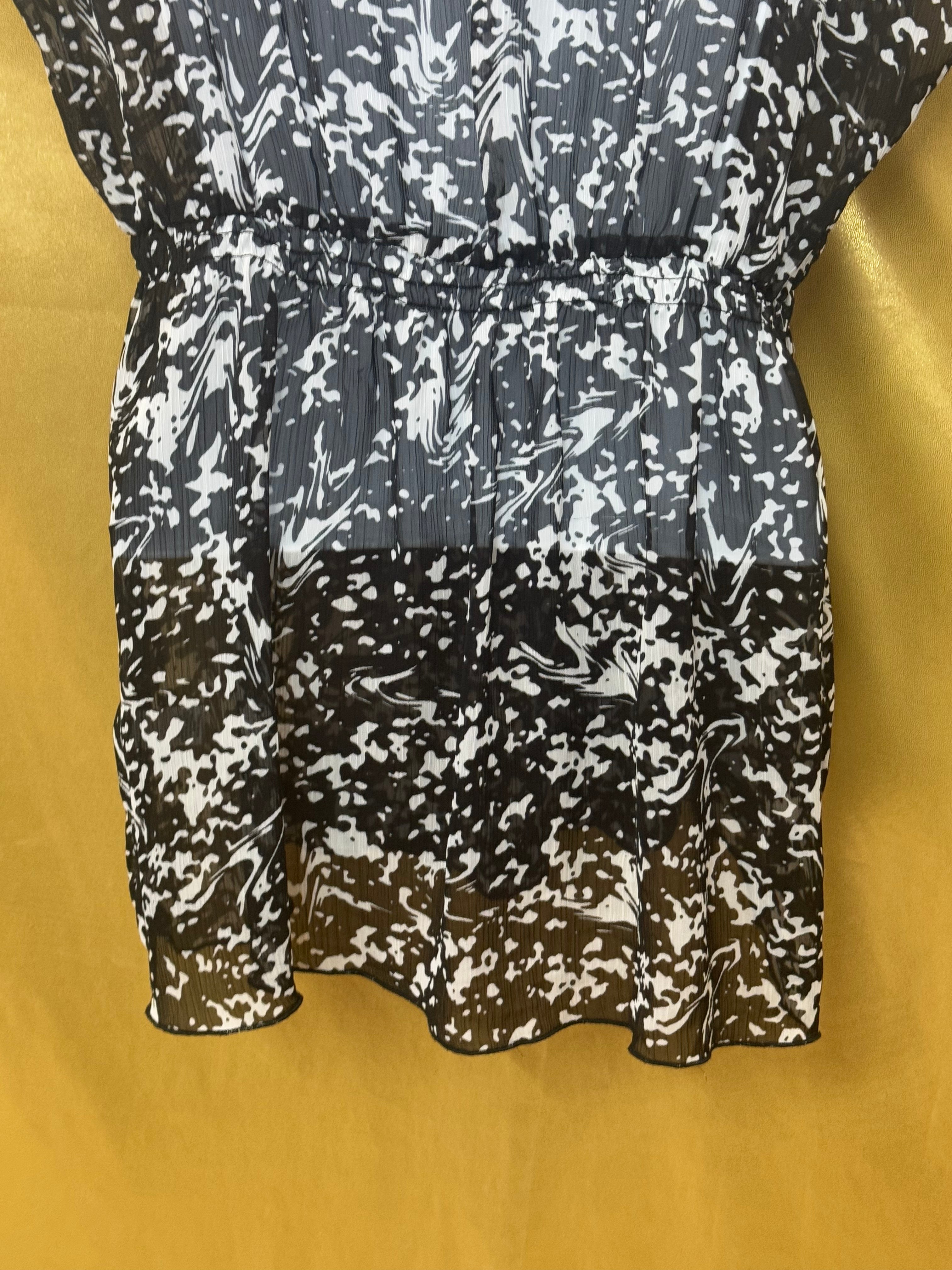Cato Sheer Black & White Abstract Lace Trim Tunic Top Size Medium