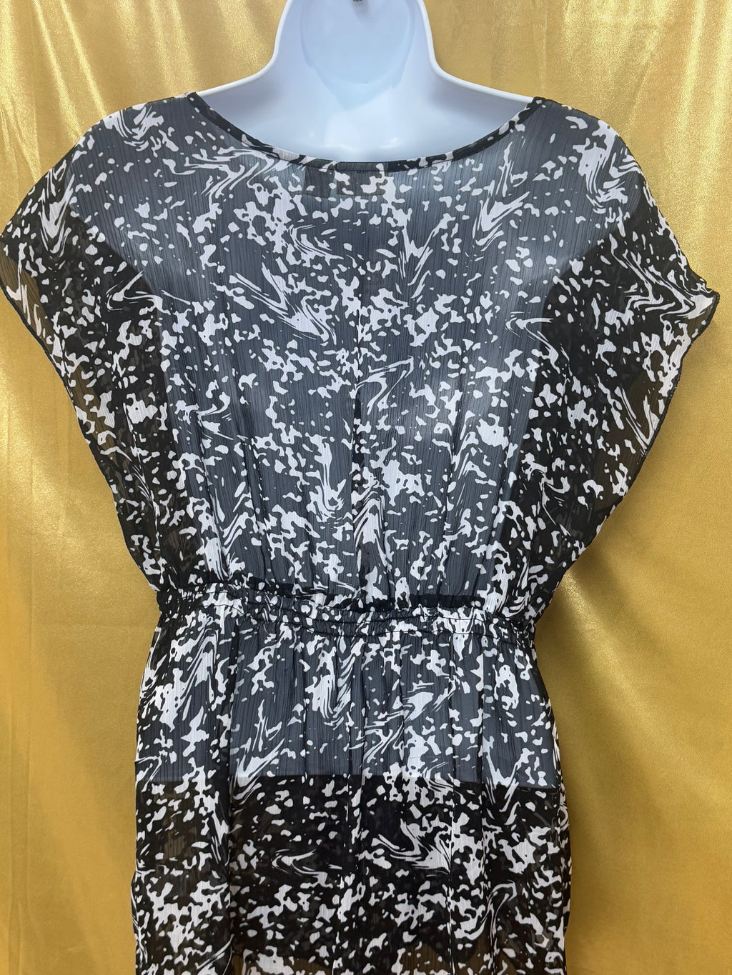 Cato Sheer Black & White Abstract Lace Trim Tunic Top Size Medium