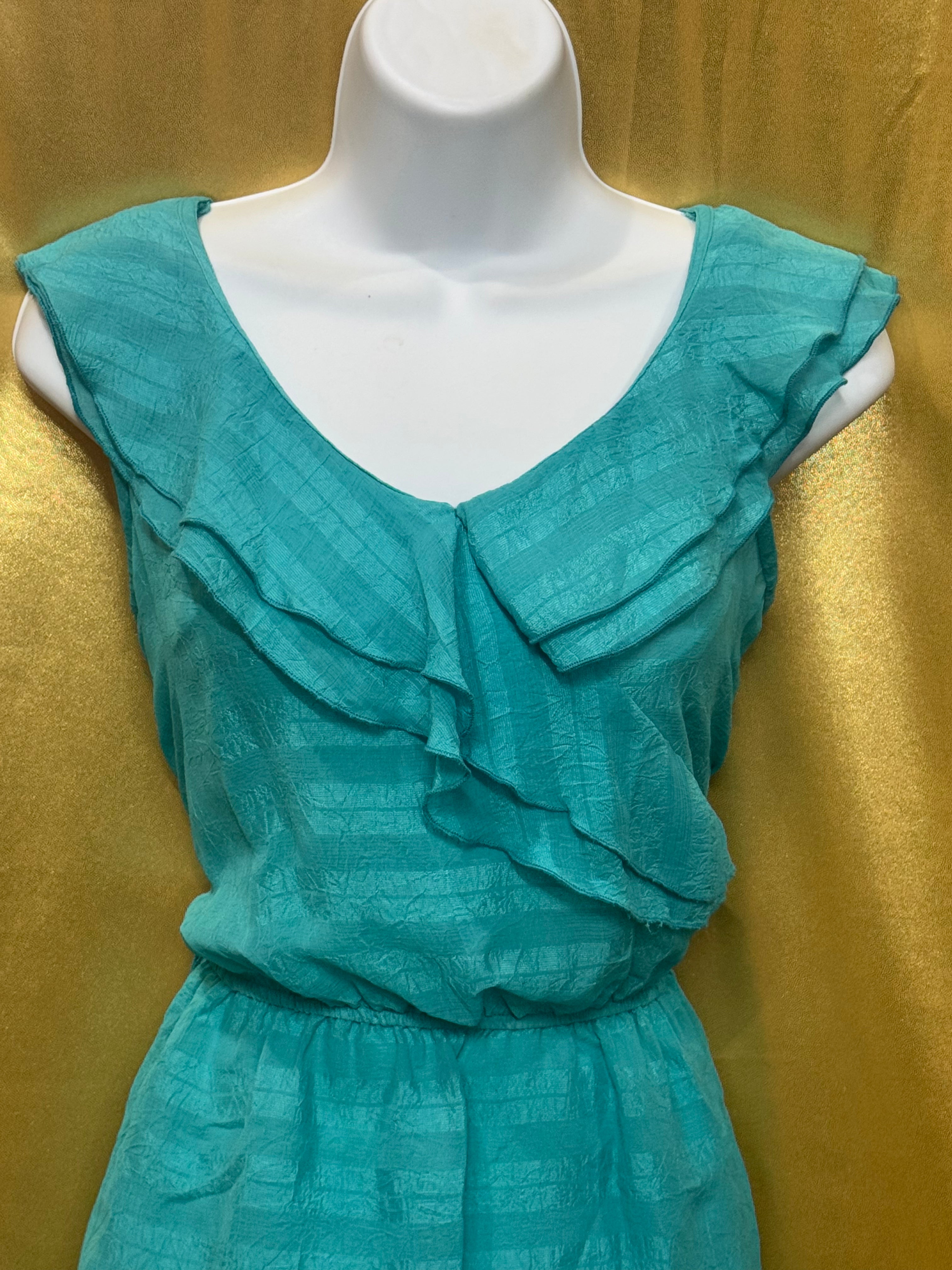 BCX Turquoise Ruffled Sleeveless Blouse Size Medium | Built-In Camisole