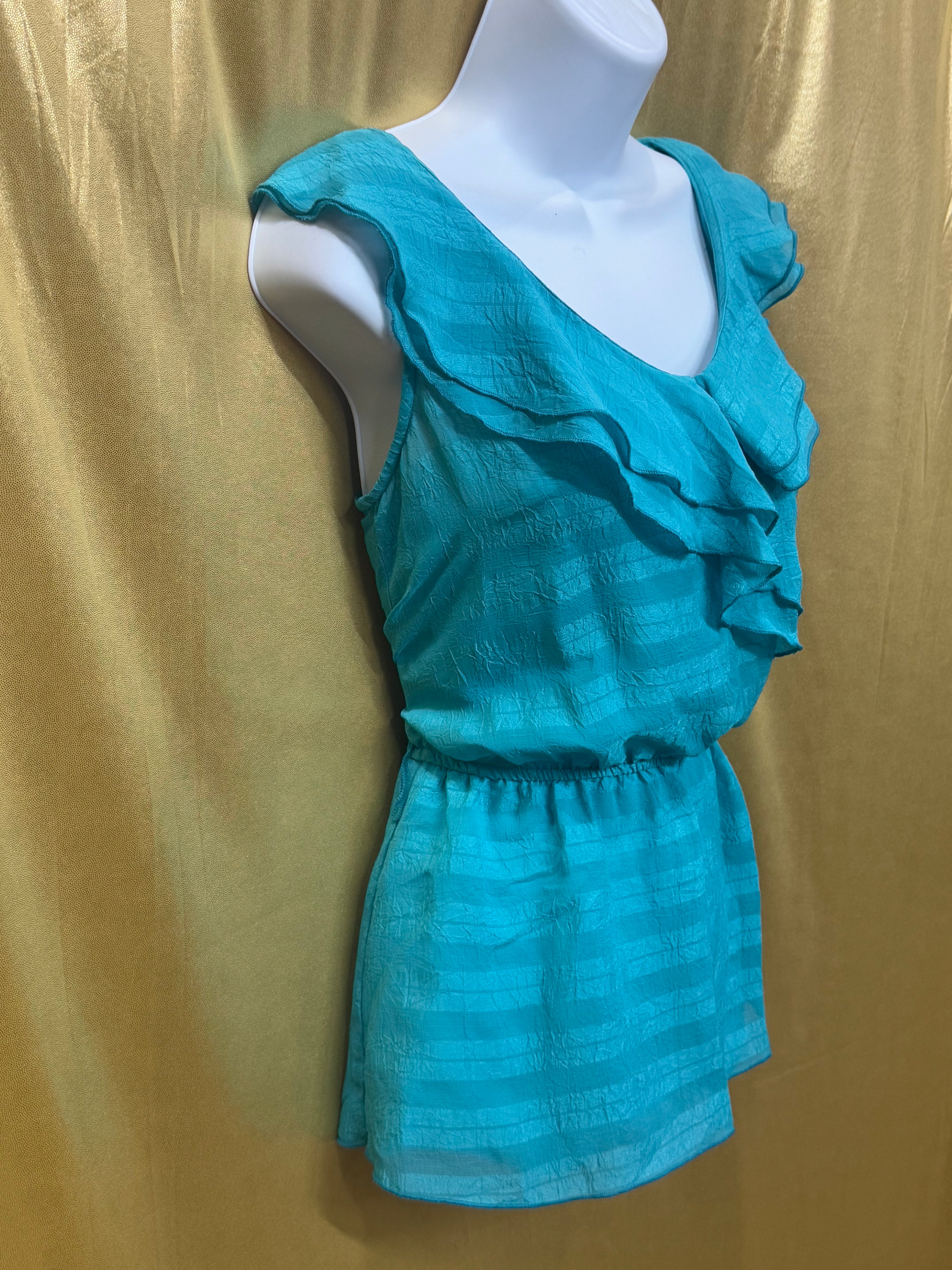 BCX Turquoise Ruffled Sleeveless Blouse Size Medium | Built-In Camisole